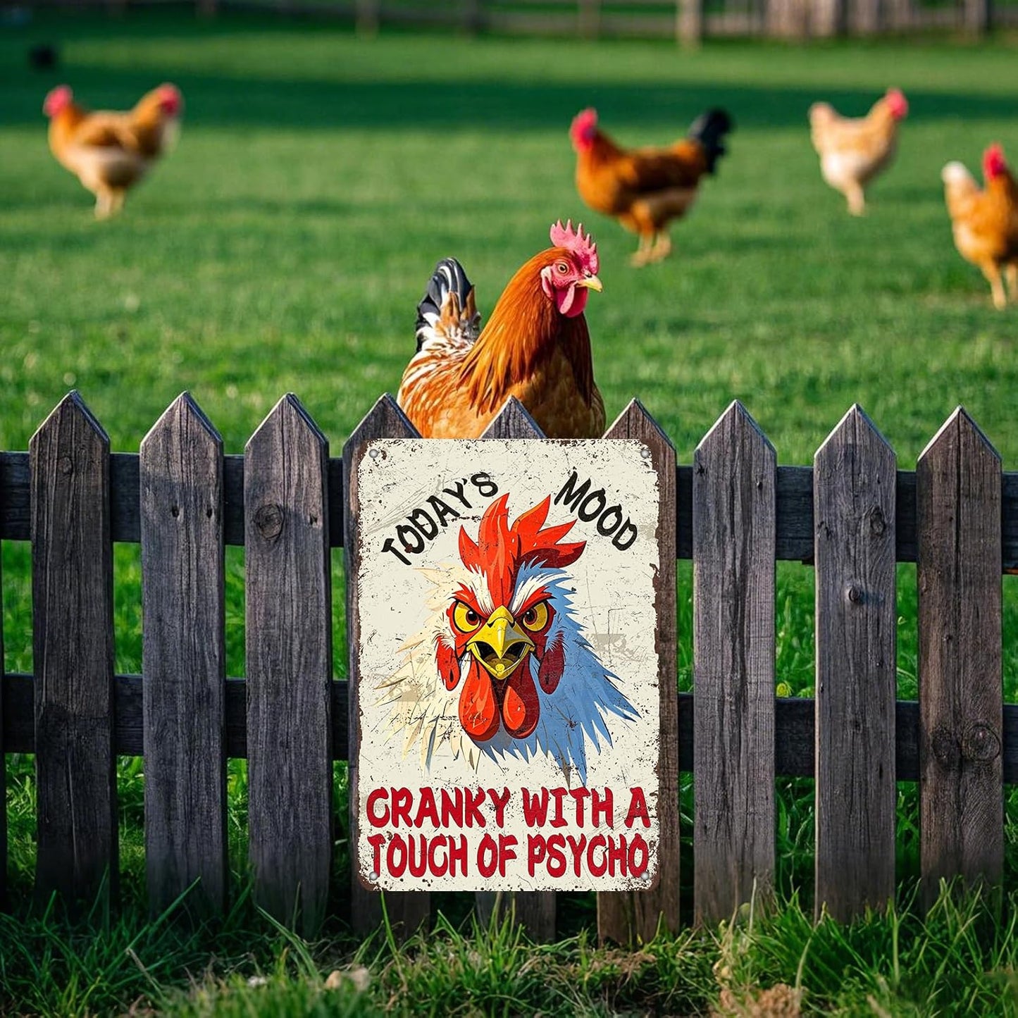 Funny Chicken Today'S Mood Metal Tin Sign 12x8 Inch Novelty Farm Chicken Tin Sign Farmhouse Rooster Poster Home Kitchen Garden Bar Restaurant Coffee Are Wall Decor