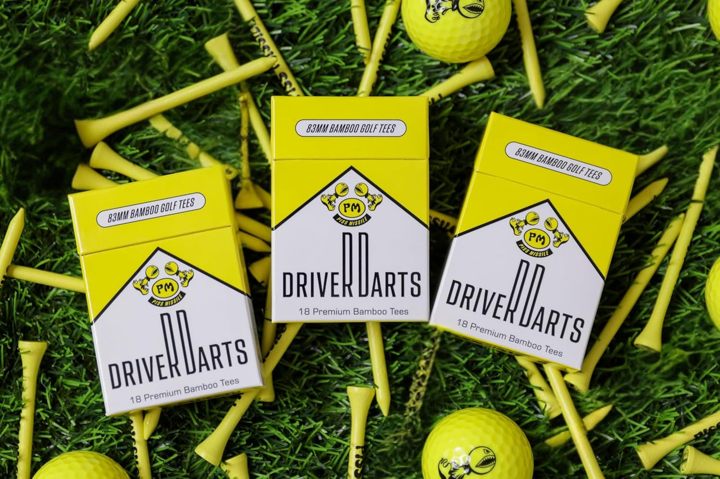 Driver Darts by P*ss Missile, Premium Bamboo Wood Golf Tees, 18 Count, 3.25" (83mm) Tee Length - Iconic Packging Style and Cool Organization - Fun Gift Ideas for Golfers