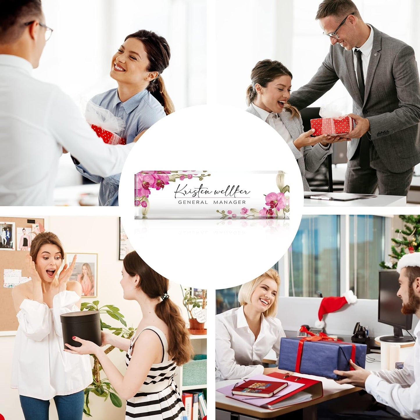 Personalized Name Plate for Desk Custom Acrylic Desk Name Plate Custom Employee Appreciation Gifts Office Gifts for Women, Men, Boss, Coworkers, Teacher, Nurse (Butterfly Orchid)