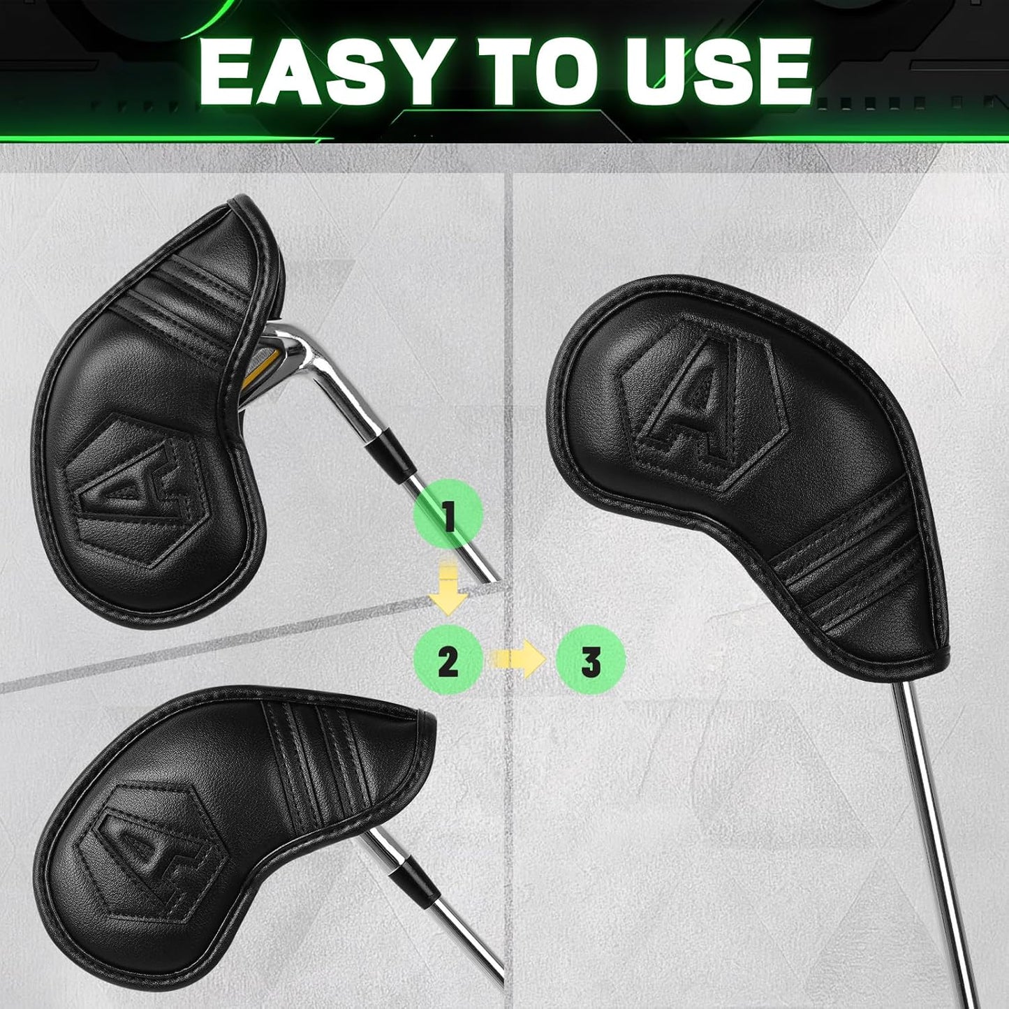 Magnetic Golf Iron Covers Set 10 Pcs Golf Iron Headcovers PU Leather Easy Off/On Protective Cover