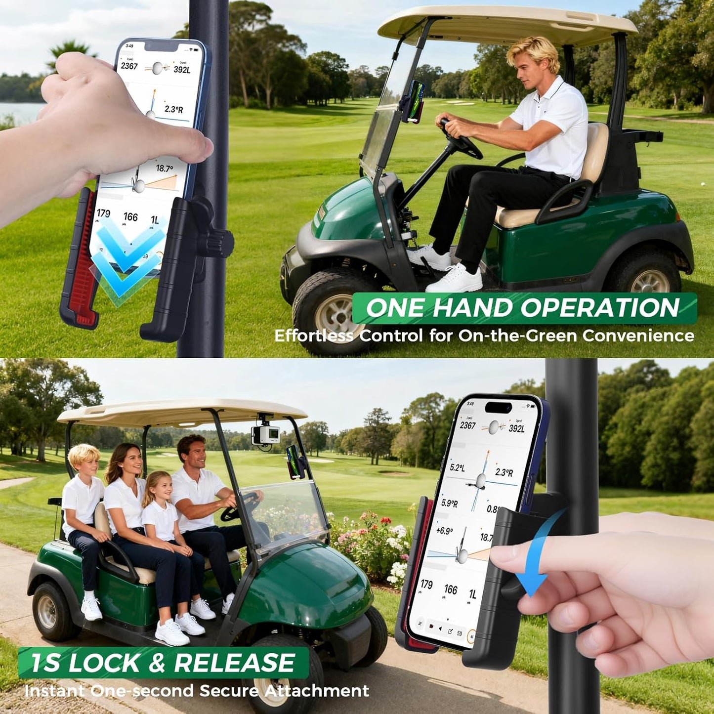 Magnetic Golf Cart Phone Holder, 360° Adjustable Ultra Strength Magnetic Mount Compatible with Club Car EZ-GO Yamaha, The Perfect Golf Accessory Gift for Golfers