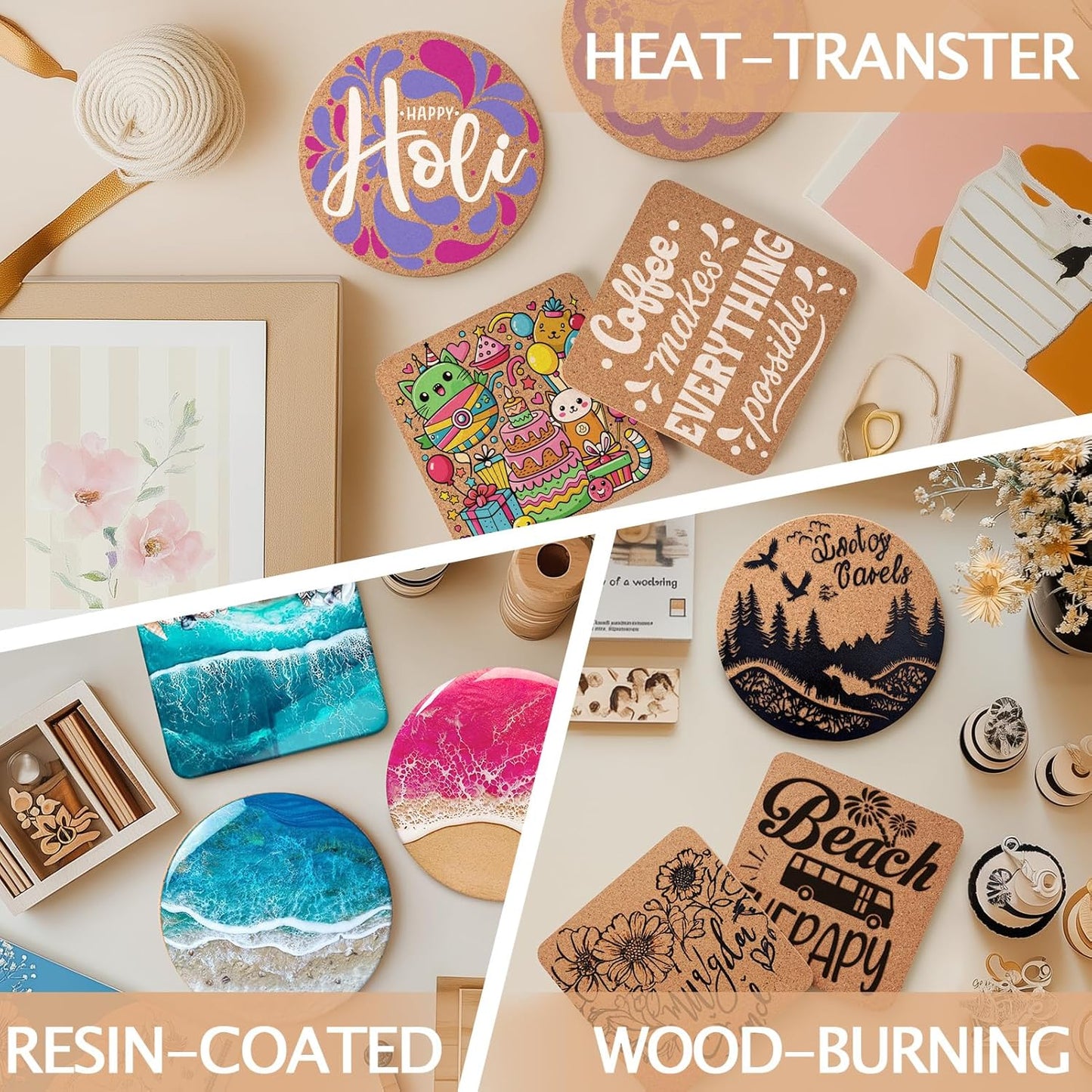 60 Pieces Cork Coasters for Drinks, GOH DODD Thicken Absorbent Blank Coasters for DIY Crafts Laser Engraving Sublimation Wood Burning Plants Painting Housewarming Gifts Wedding Education, 4 Inch