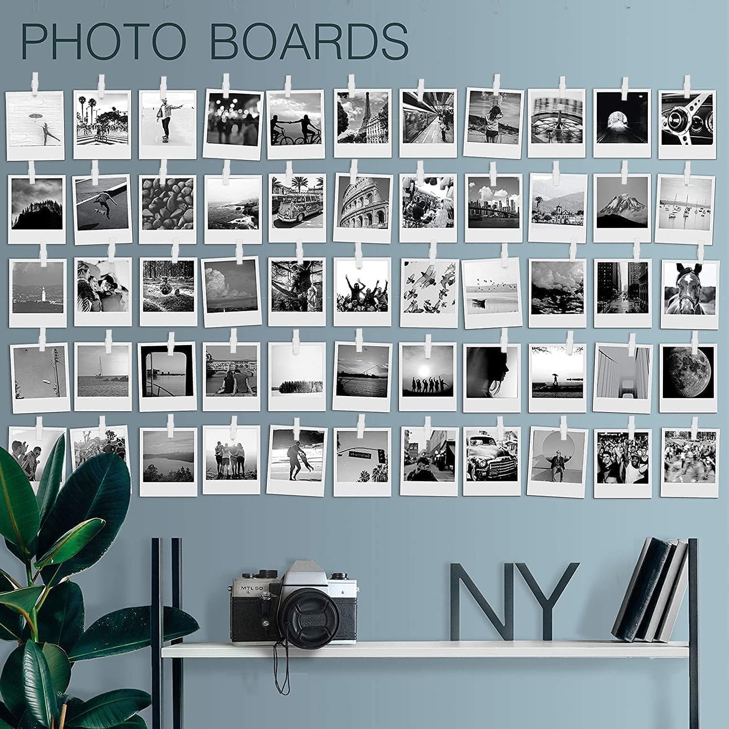 50 Pack Mini Self Adhesive Clips for Pictures - White Wood Clip Photo Holders for Wall, Poster Hanger, Photo Cards Hanging Display Board & Picture Boards, Artwork Photos Holders Card Room Decor