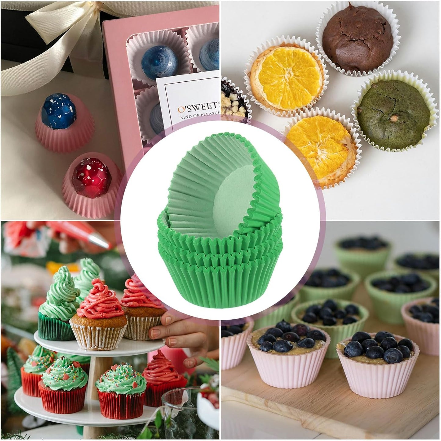 HARFINGTON 100 Count Cupcake Liners Green Cupcake Cups Standard Size Muffins Liners Papers Baking Cups Wrappers Greaseproof for Party Wedding Birthday