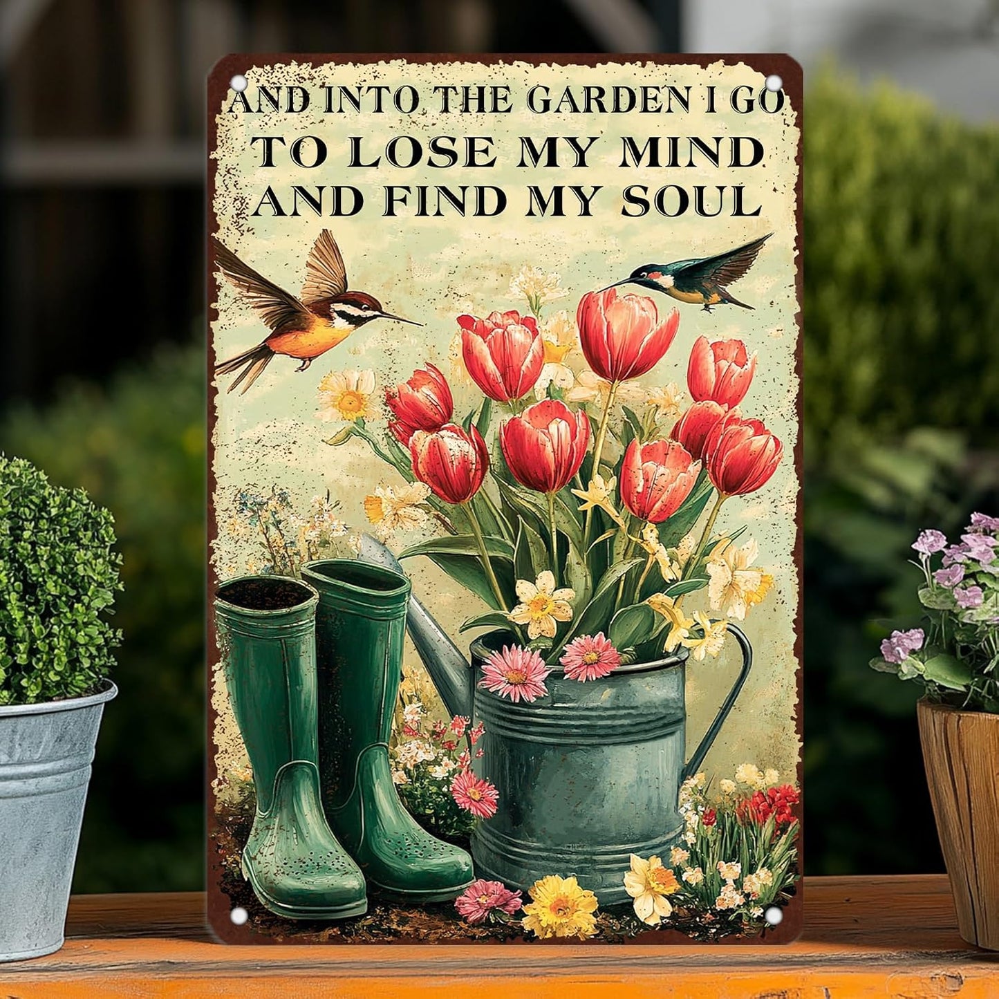 Vintage Tin Sign And Find My Soul Flower Sign Retro Sign for Home Office Kitchen Bar Cafe Garden Wall Decor 8x12 Inch