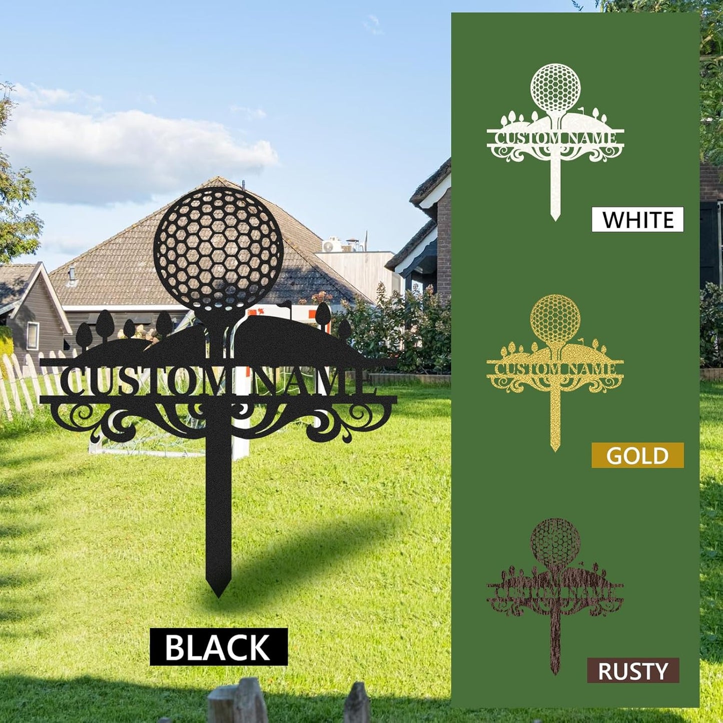Personalized Golf Tee Garden Sign, Golf Memorial Stake, Custom Name Sign, Lawn Patio Golf Course Decorations Outdoor, Metal Yard Art, Rustic Sporting Garden Decor, Personalized Golf Gifts Color06