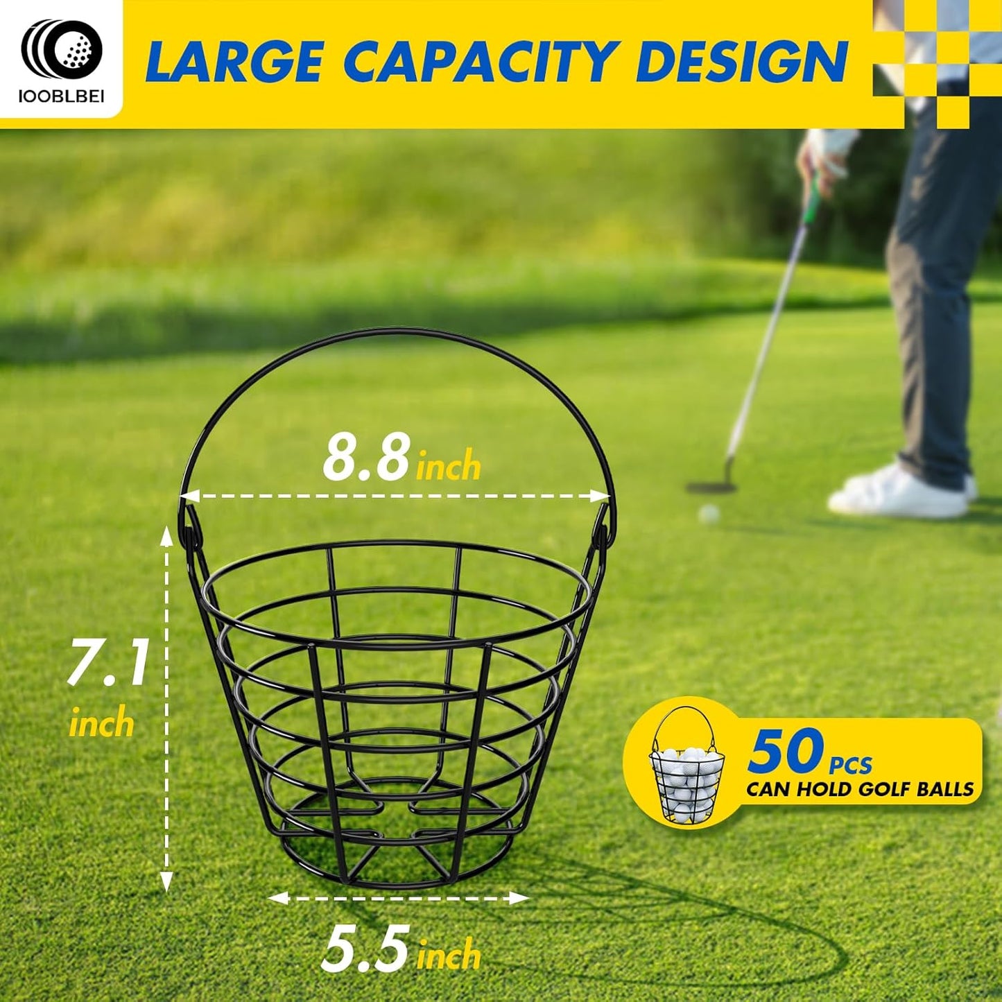 Stainless Metal Golf Ball Basket, Golf Ball Bucket with Handle, Holds 50 Balls, 2 Pack Golf Ball Container