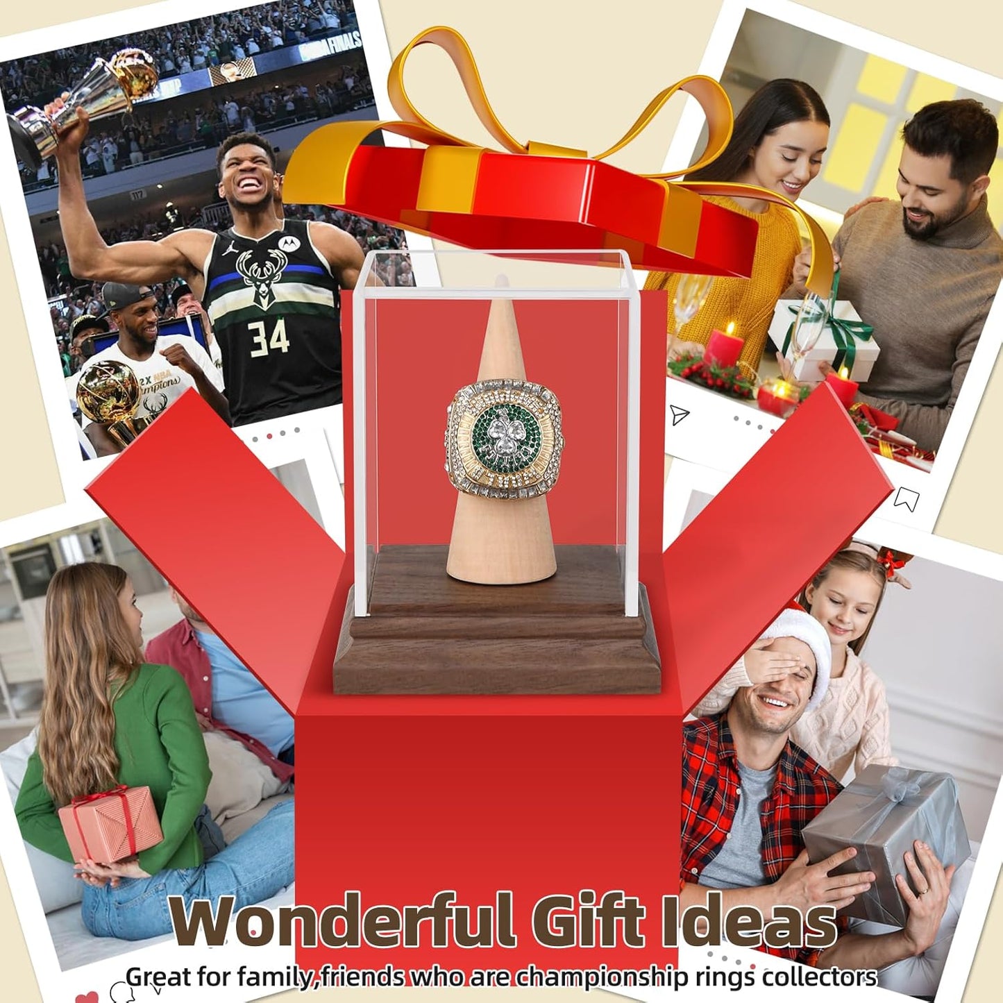 Championship Ring Display Case Baseball Softball Football Ring Holder Wanult Wood Base Acrylic Sports Ring Display Case Stand for Men Wooden Ring Box for Women Memorabilia Showcase Cube Collectibles