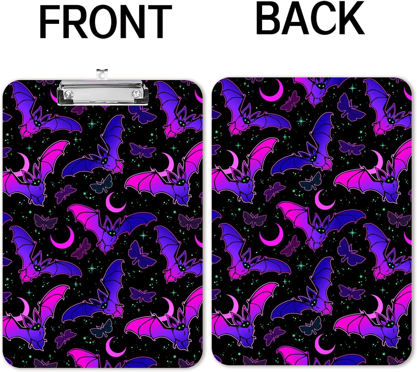 Fashion A4 Clipboard, Standard Letter Size 9" x 12.5", Decorative Wooden Clipboard with Low Profile Metal Clip for Office, School, Teachers, and Students, Purple Bat Gothic