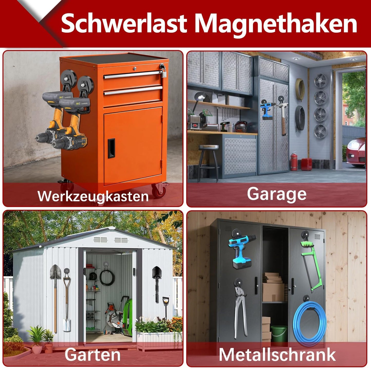 3-H Heavy Duty Magnet Garage Hooks 2 Pack, Large Strong Magnetic Hooks for Hanging Cordless Power Drill, Utility Magnetic Tool Holder for Metal Cabinet, Steel Pegboard, Toolbox, Garage(Black)