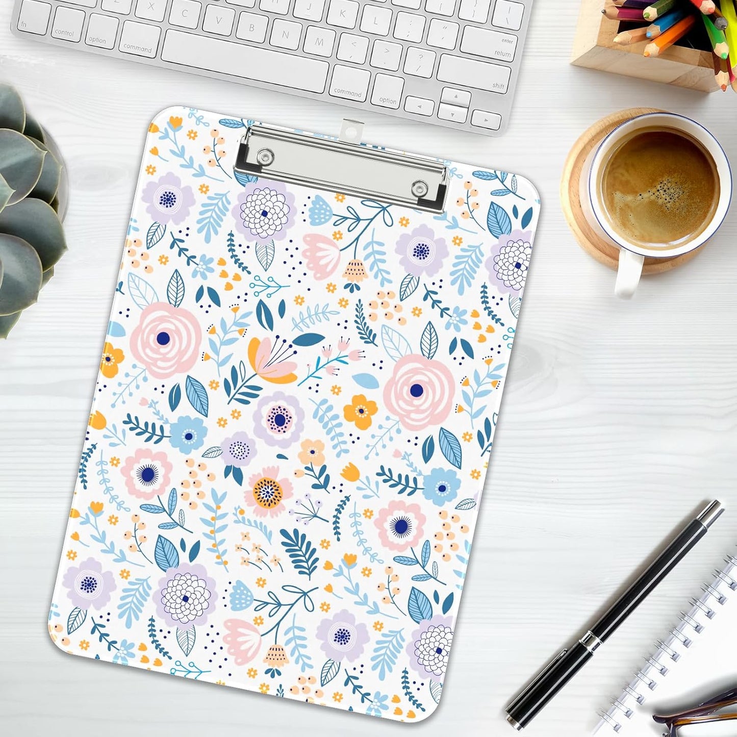 Rimilak Plastic Clipboards with Metal Clip, A4 Letter Size 9 x 12.5 in, Office Decorative for Students Women Men and Kids, Cute Custom Pattern, Purple Flower