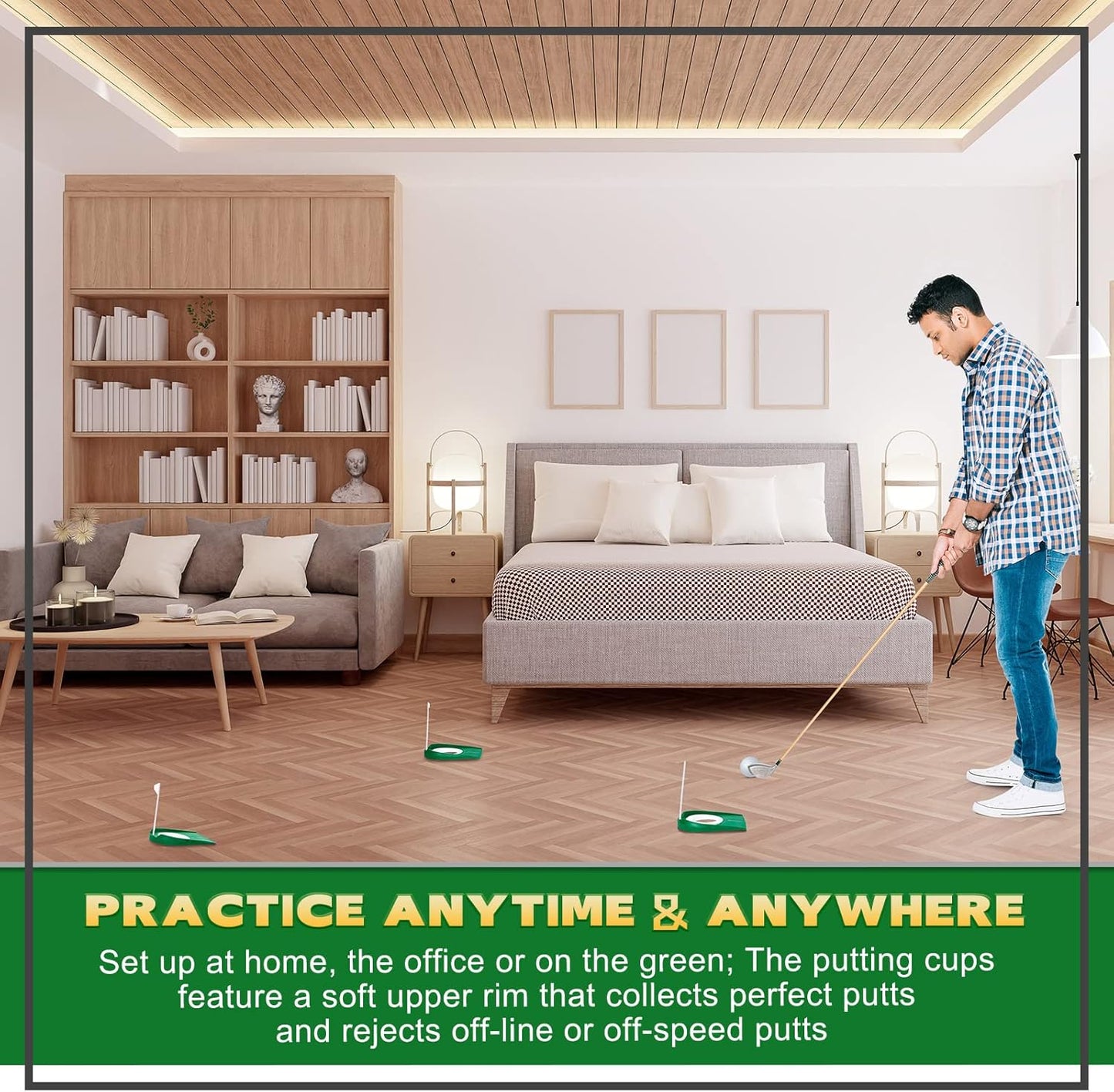 Sotiff 3 Pcs Golf Putting Cup Golf Hole Training Aids Putters with Plastic Flag for Adult Office Garage Yard Indoor Outdoor Practice