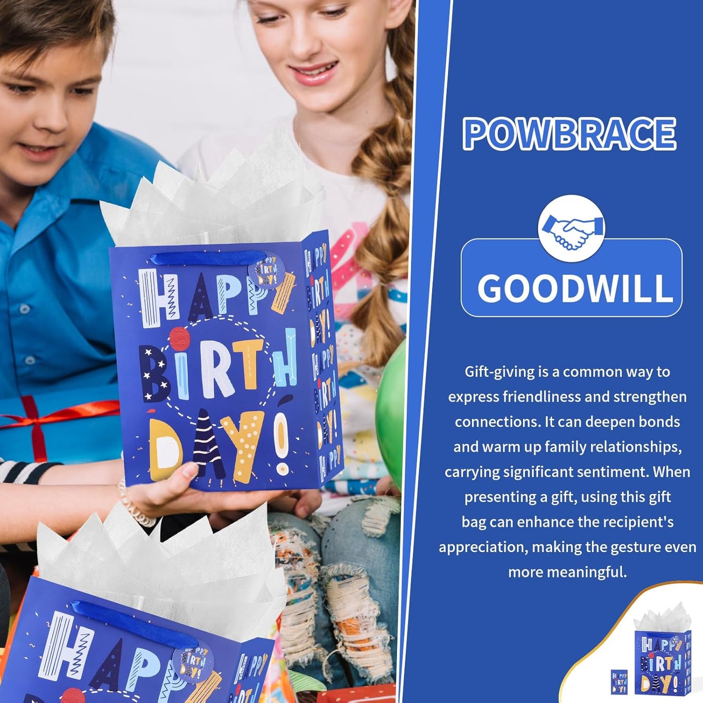 13" Blue Happy Birthday Bag with Tissue Paper and Greeting Card for Party,Happy Birthday Gift Bag for Kids, Boys, Girls, Baby Boy,Men Women,Gift Bags Medium size (1 PCS Blue, Kids Gift Bag)