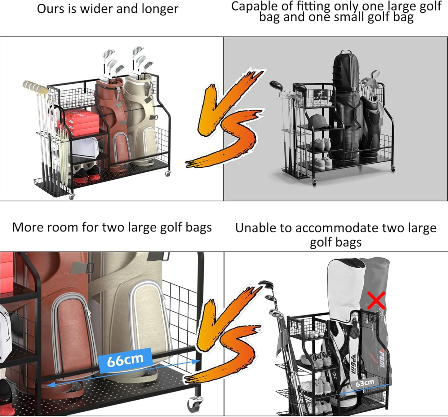 Golf Storage Rack Golf Bag Organizer for Garage, Golf Club Holder Extra Large Golf Bag Stand for 2 Golf Bags、Golf Equipment Accessories