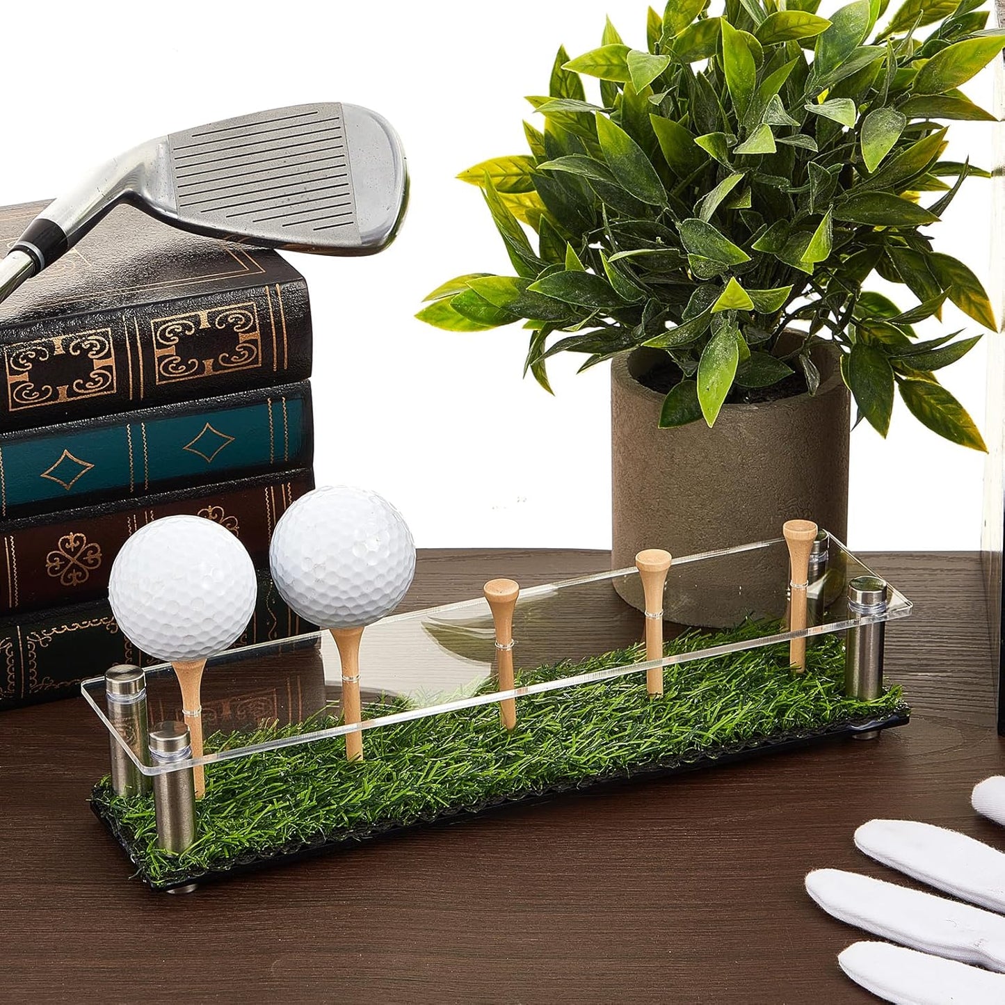 Menkxi Acrylic Metal Golf Ball Holder Display Case with Black Base and Turf Golf Ball Stand Display Box for Golf Decoration(9.84 Inch)