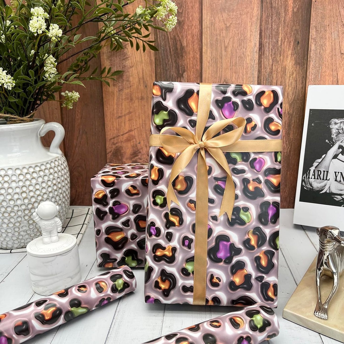 Dtiafu 3D Effect Leopard Wrapping Paper Great for Birthday Wedding Baby Shower Holiday - Unique Cheetah Gift Wrap - Not Physical 3D - 20 x 28 Inch Per Sheet(6 Sheet)