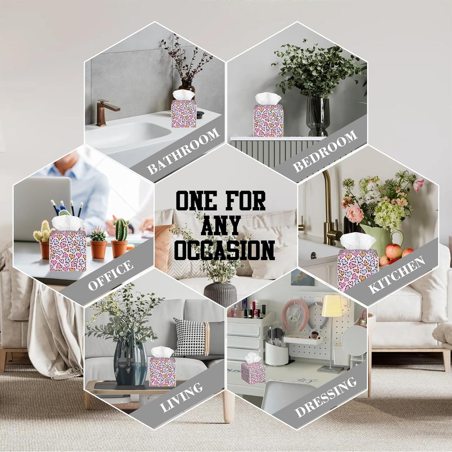 Colorful Heart Leopard Print Tissue Box Cover Square, Tissue Box Holder Leather Facial Paper Case Decorative Organizer Holder Dispenser Home Office Car Decor