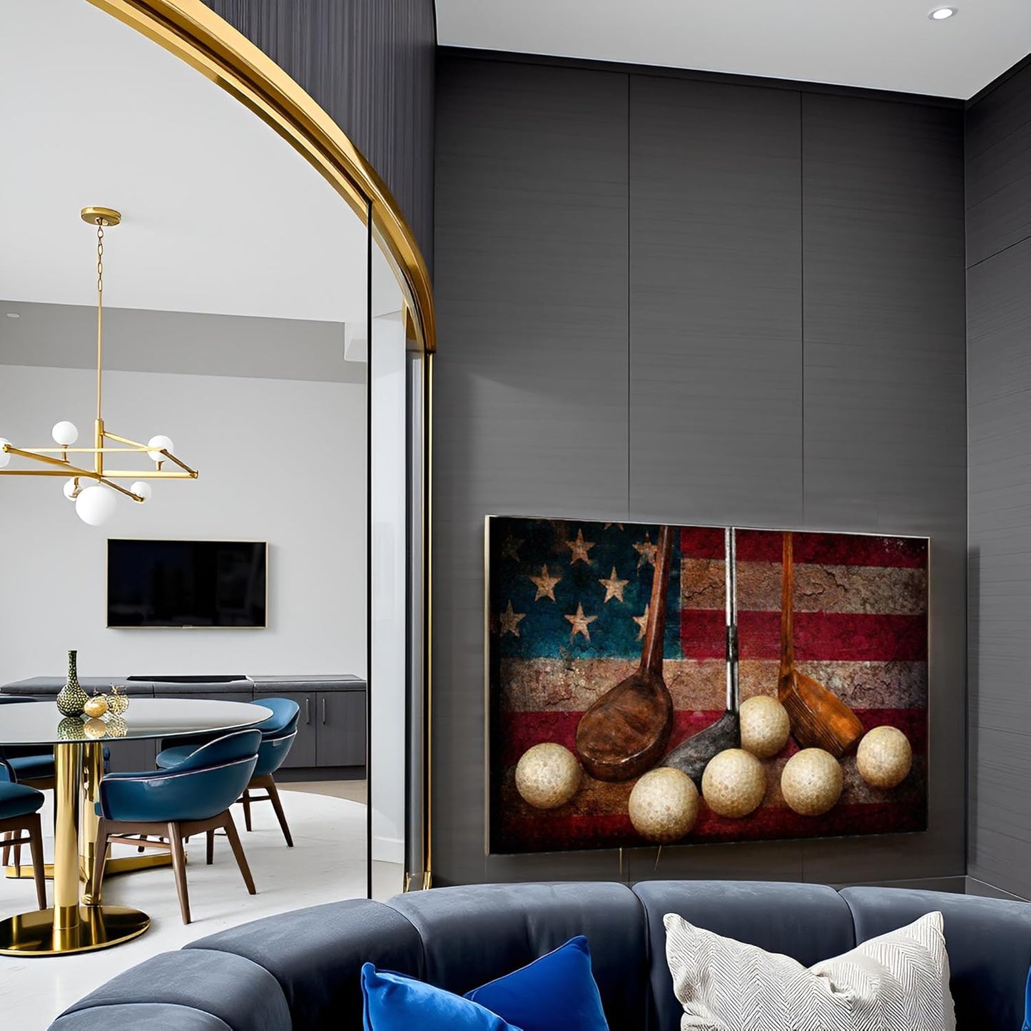 LevvArts Golf Canvas Wall Art Vintage Golf Ball with American Flag Painting Artwork Leisure Sports Poster Canvas Prints for Living Room Home Office Club Decoration Easy Hanging