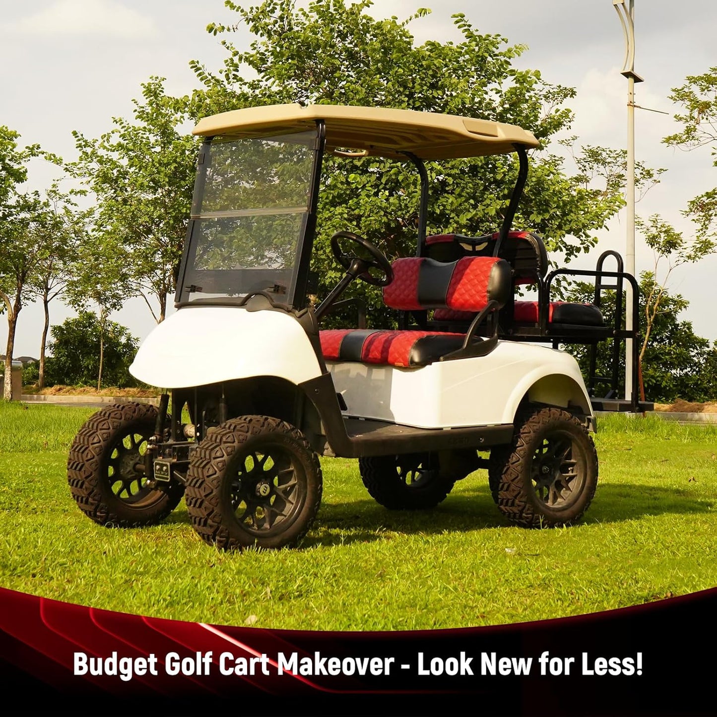 Golf Cart Seat Covers for EZGO RXV 2008 Up Front OEM Universal Seat Cushion, Marine Grade Vinyl Leather EZGO RXV Seat Covers/Easy to Install-Deep Red (2PCS)