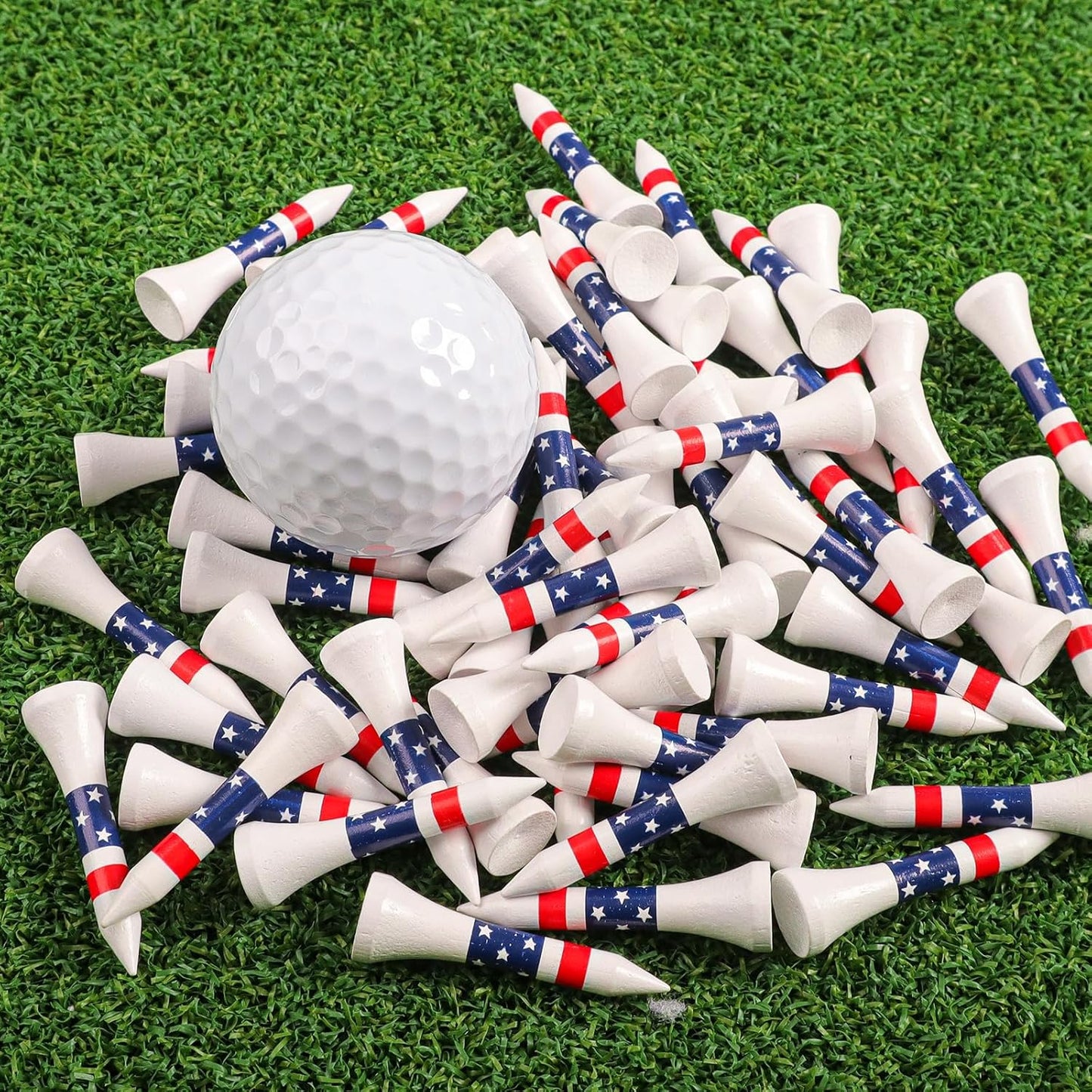 FINGER TEN Bamboo Golf Tees Wood 1 1/2 2 3/4 3 1/4 Inch Wooden Short Long Tee Color Bulk 250/500/1000/2000 Count for Men Women Kids in Red Pink USA Flag