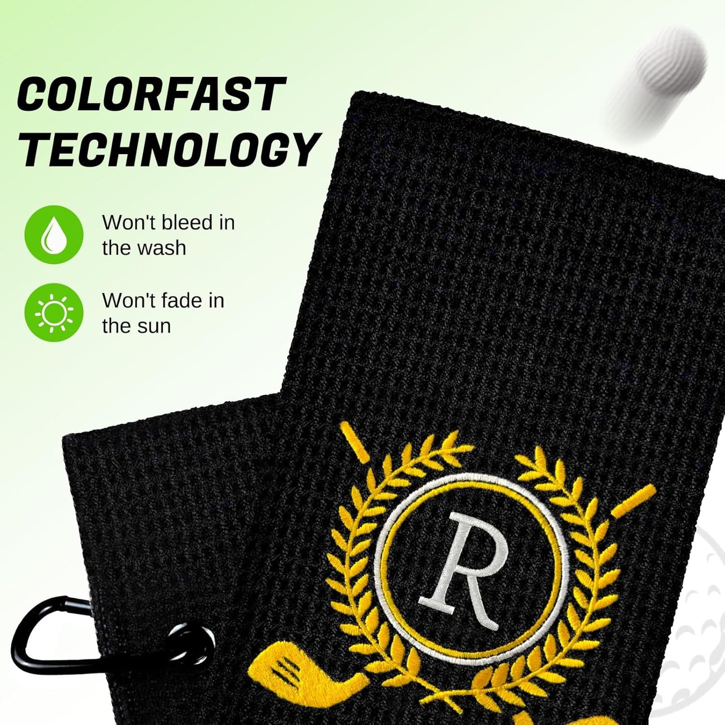 Personalized Golf Towels for Golf Bags - Microfiber Monogrammed Golf Towels for Men/Women, Retractable Brush Tool Kit with Club Groove Cleaner, Custom Golf Accessories for Golfers (Initial R)