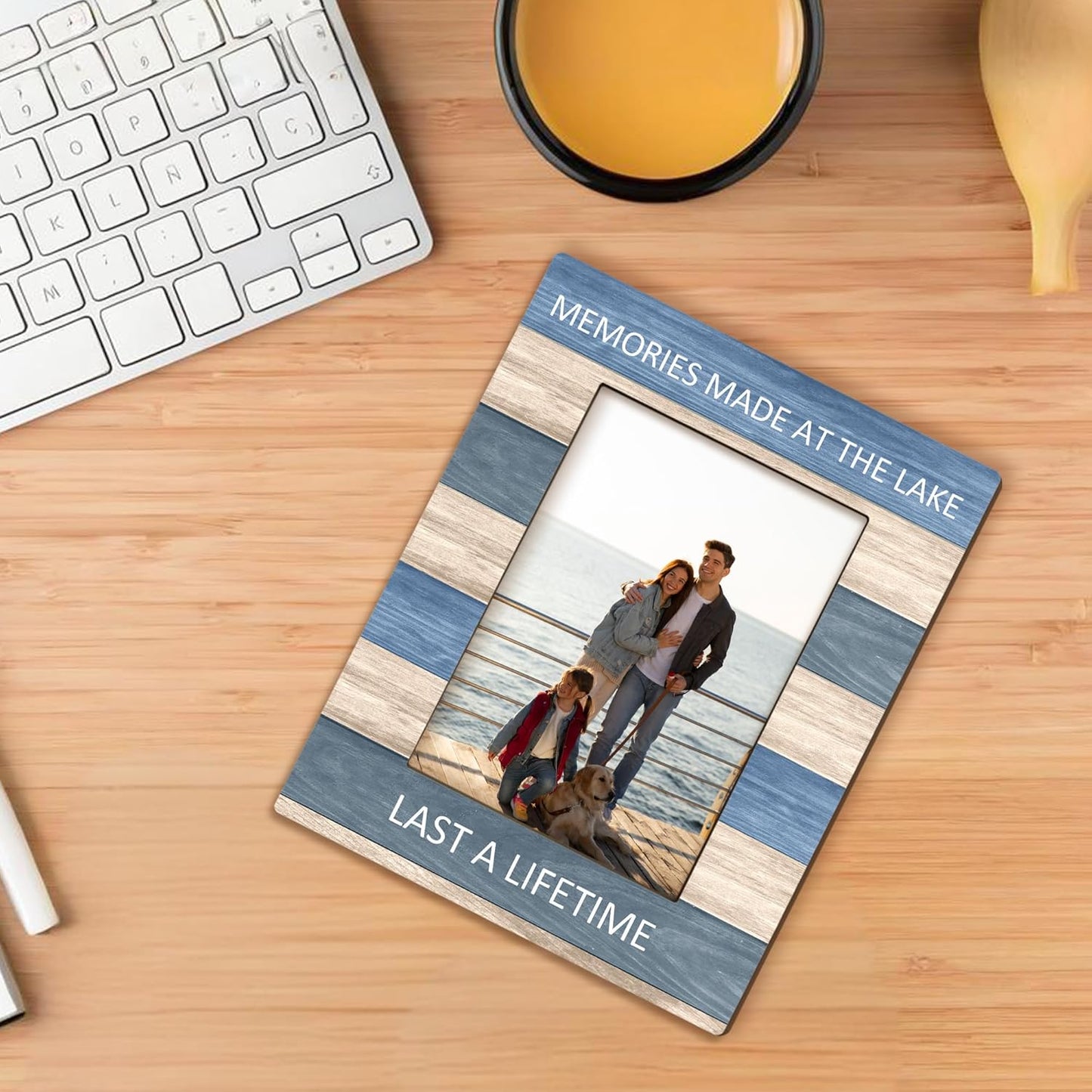 Lake House Gifts Picture Frame 5x7, Lake House Decor Photo Frame, Birthday Gifts for LakeLover, Memories Made at the Lake Last A LifeTime Wooden Picture Photo Frames for Desk Home Room Decor