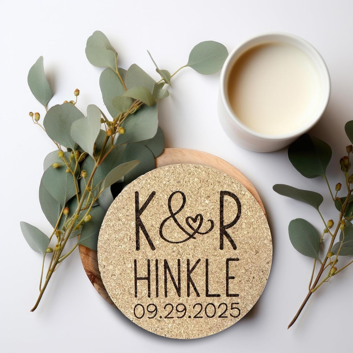 Set of 30-100 Personalized Cork Coasters | Rustic Wedding Coaster Favors | Custom Engraved Cork Coaster Set | CC108