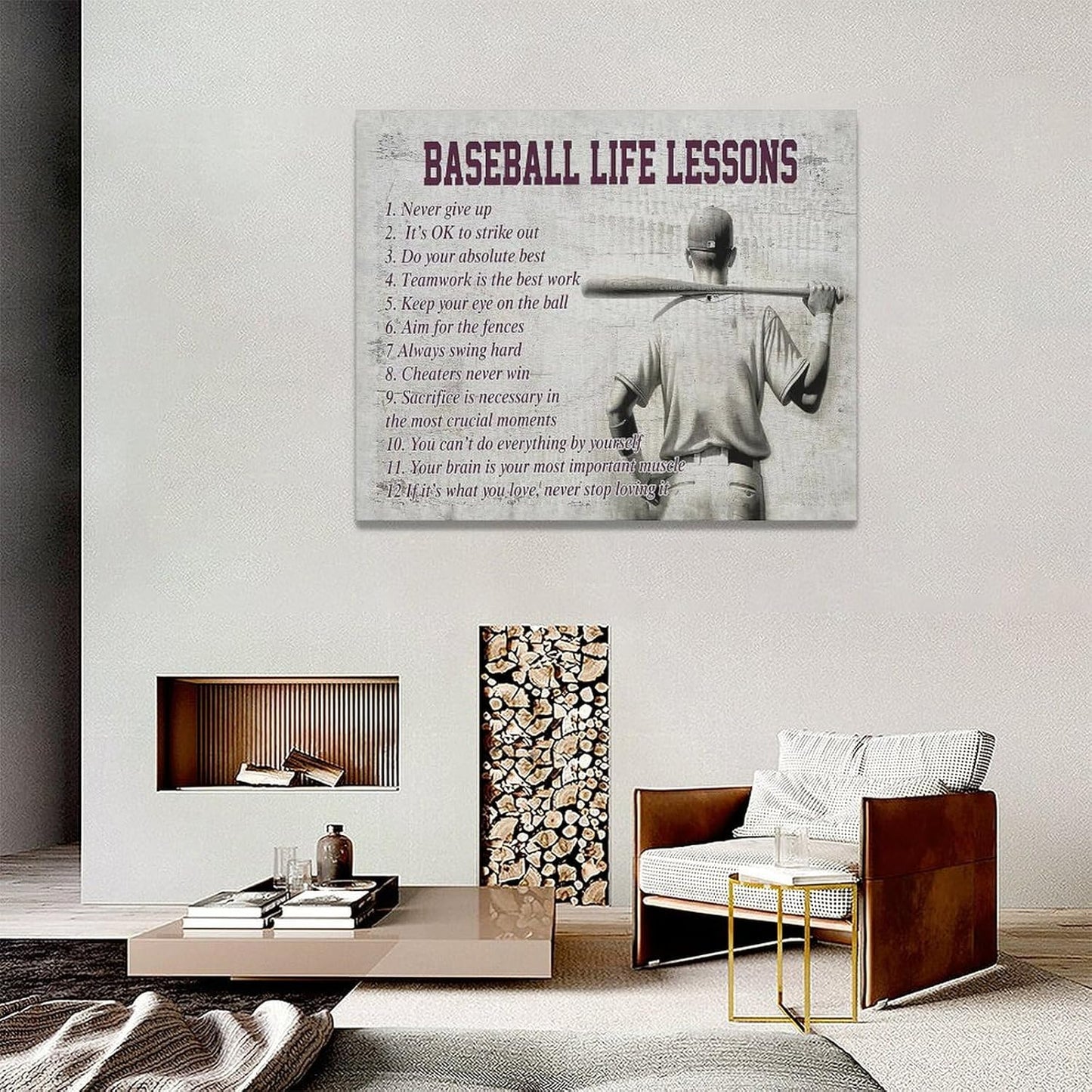 Baseball Life Lessons Wall Art - Sports Sign Retro Poster for Boy Men - Motivational Decorations Canvas Print Painting Artwork for Bedroom Bathroom Living Room Gym 20"x16"