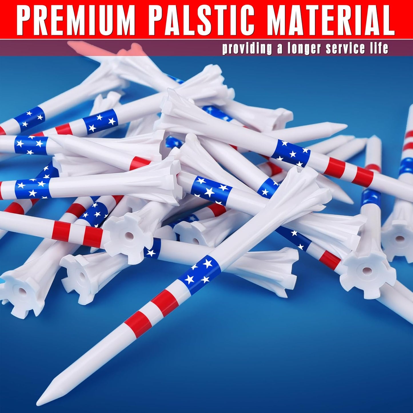 CHAMPKEY 5-Prong Plastic Golf Tees 120 Pack - Star and Stripe Marking System Golf Plastic Tees - Includes 100 Pcs 3-1/4" and 20 Pcs 1-1/2" Plastic GLF Tees