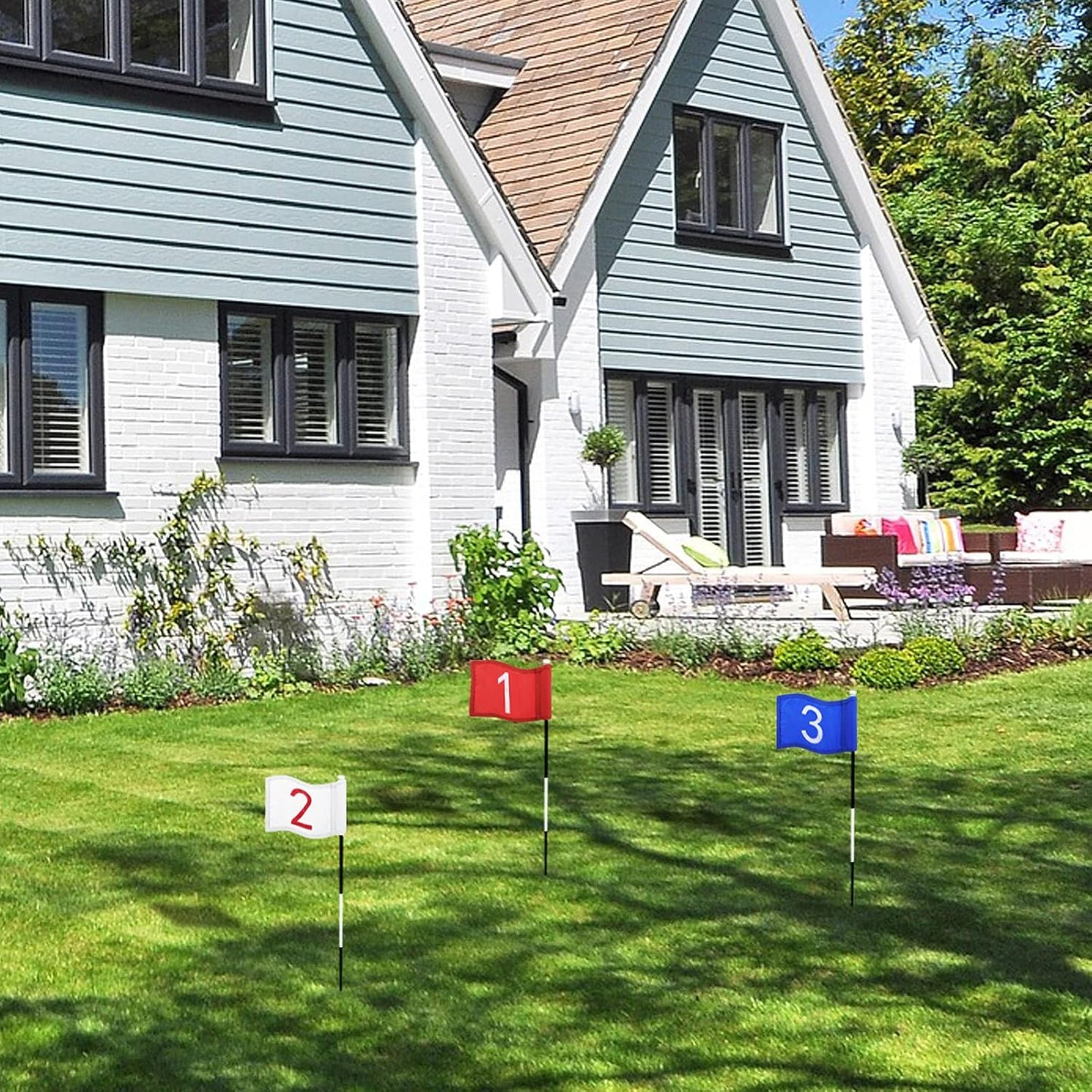 3 Pieces Golf Flag with Tube Inserted, 420D Nylon Mini Flags for Putting Green, Yard, Indoor Outdoor Backyard Garden, Portable, Numbered, 8 x 6 Inch