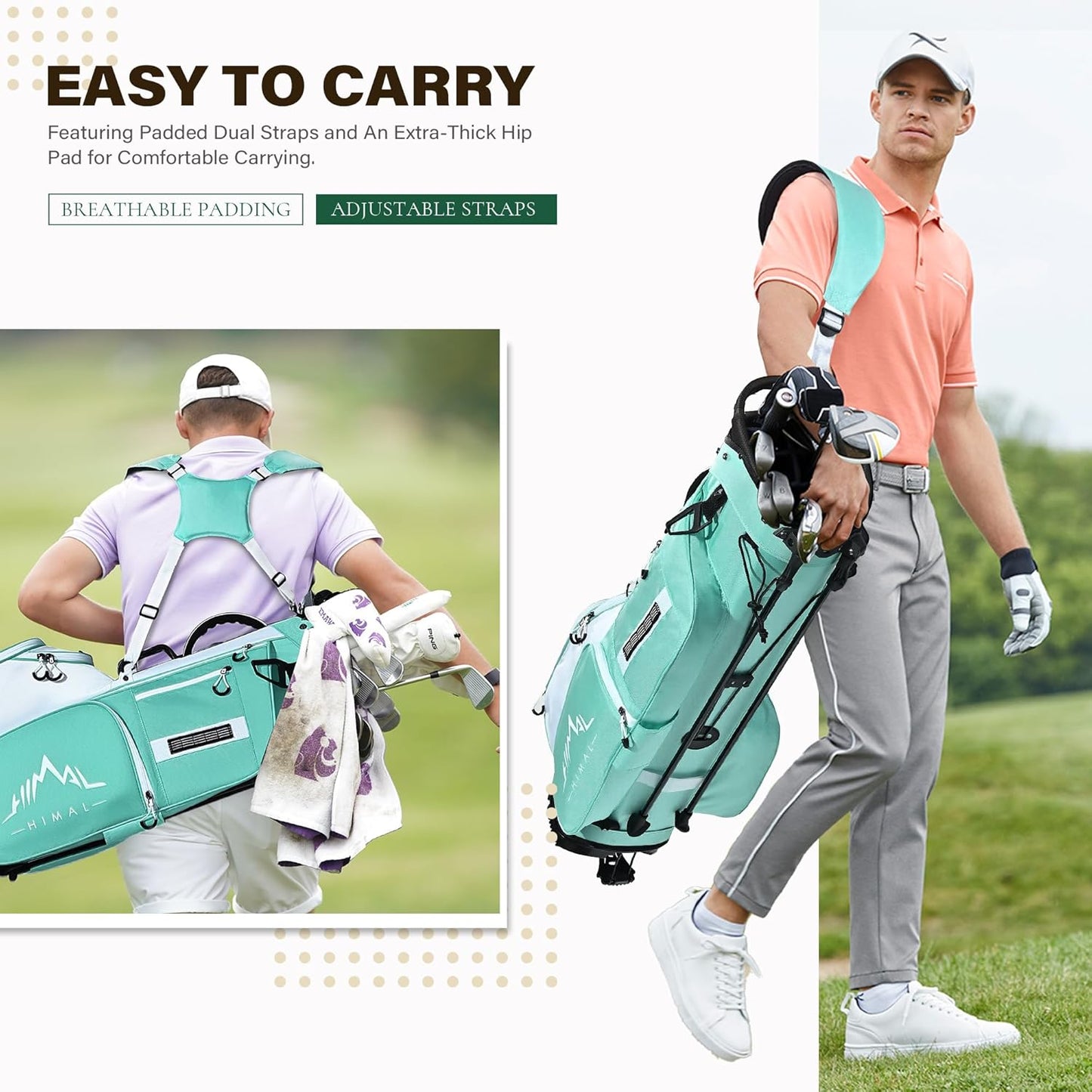 Golf Stand Bag with 7 Way Top Dividers, Lightweight Golf Bags for Men Women with Multiple Pockets, Dual Straps