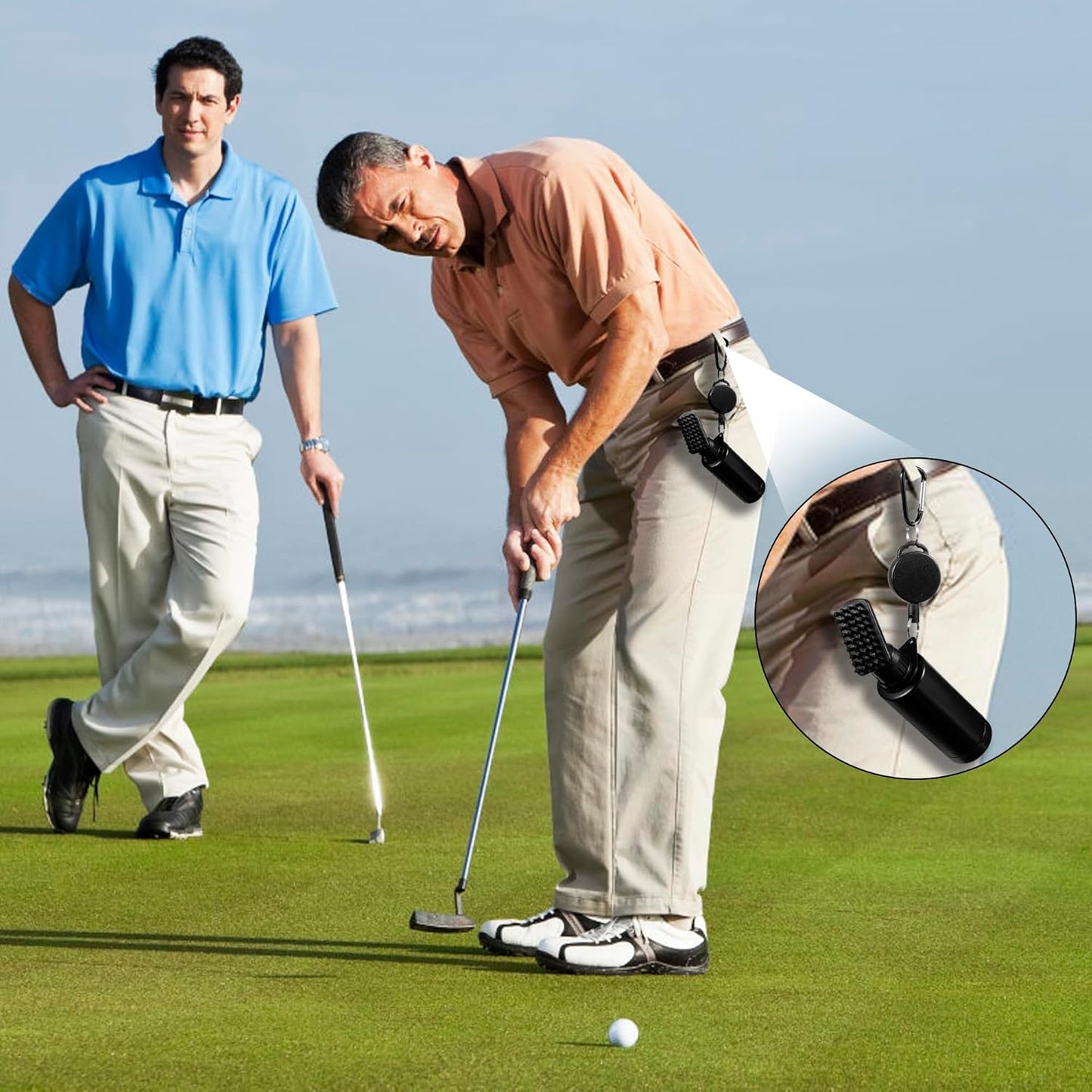 Yoport® Golf Club Brush and Club Groove Cleaner 2 Ft Retractable Zip-line Aluminum Carabiner, Lightweight and Stylish, Ergonomic Design, Easily Attaches to Golf Bag