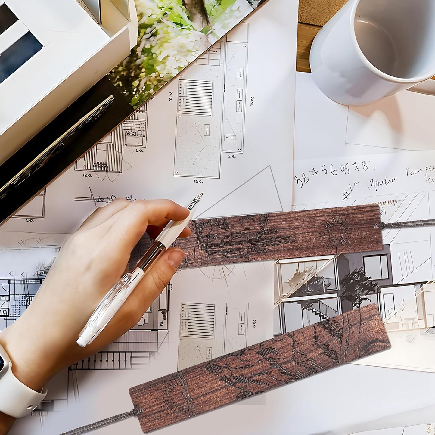 4Pcs Wood Bookmark for Men,Adventure Wooden Carving Book Mark Vintage Bookmark Christmas Gift for Men Book Lovers Birthday Present Students Teachers Appreciation