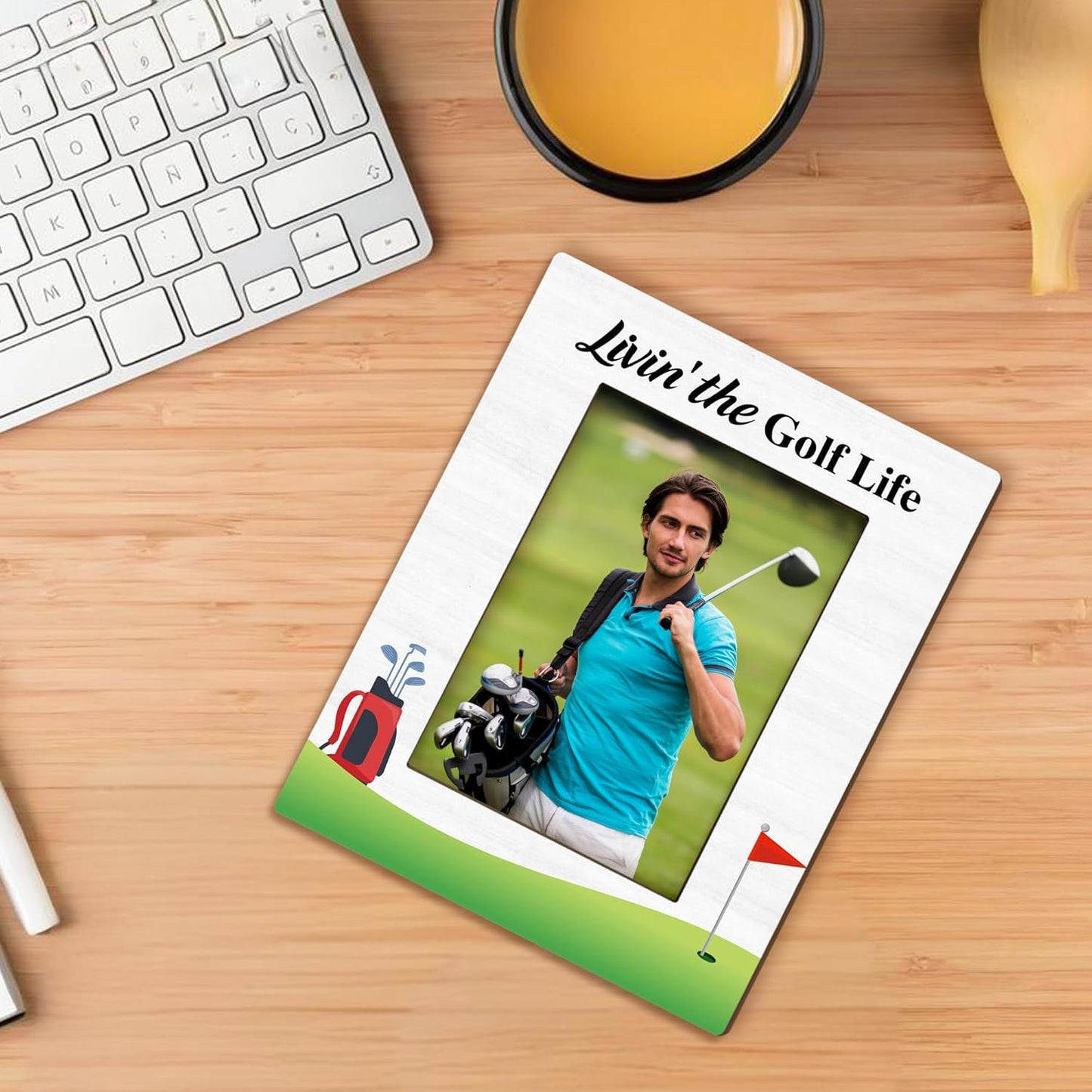 Golf Gifts Picture Frame 5x7, Gifts for Golfers Photo Frame, GolfGifts for Golfers Friends Women Men Dad, Livin'The Golf Life Holiday Wooden Picture Photo Frames for Desk Home Room Decor