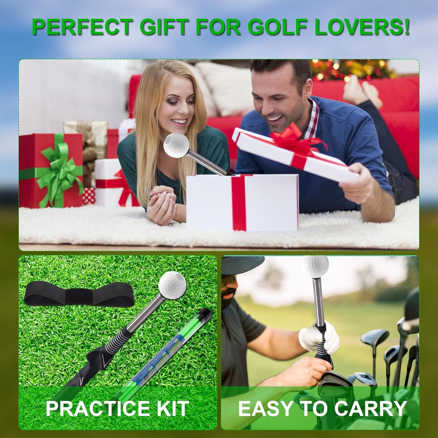 Retractable Golf Swing Trainer - Golf Swing Training Aid, Non-Slip Golf Grip Trainer, Strength & Tempo Training, Golf Alignment Sticks & Arm Band, Indoor Outdoor Golf Swing Practice