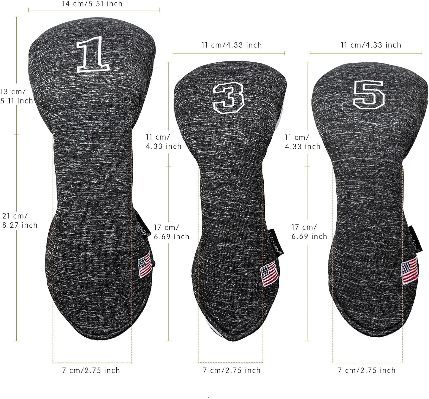 Golf Driver Head Covers 3-Pack for Men & Women - Premium PU Leather with Elephant Embroidery, Double Elastic Band (Driver/Fairway/Hybrid), Waterproof & Durable - White Grey or Black Grey