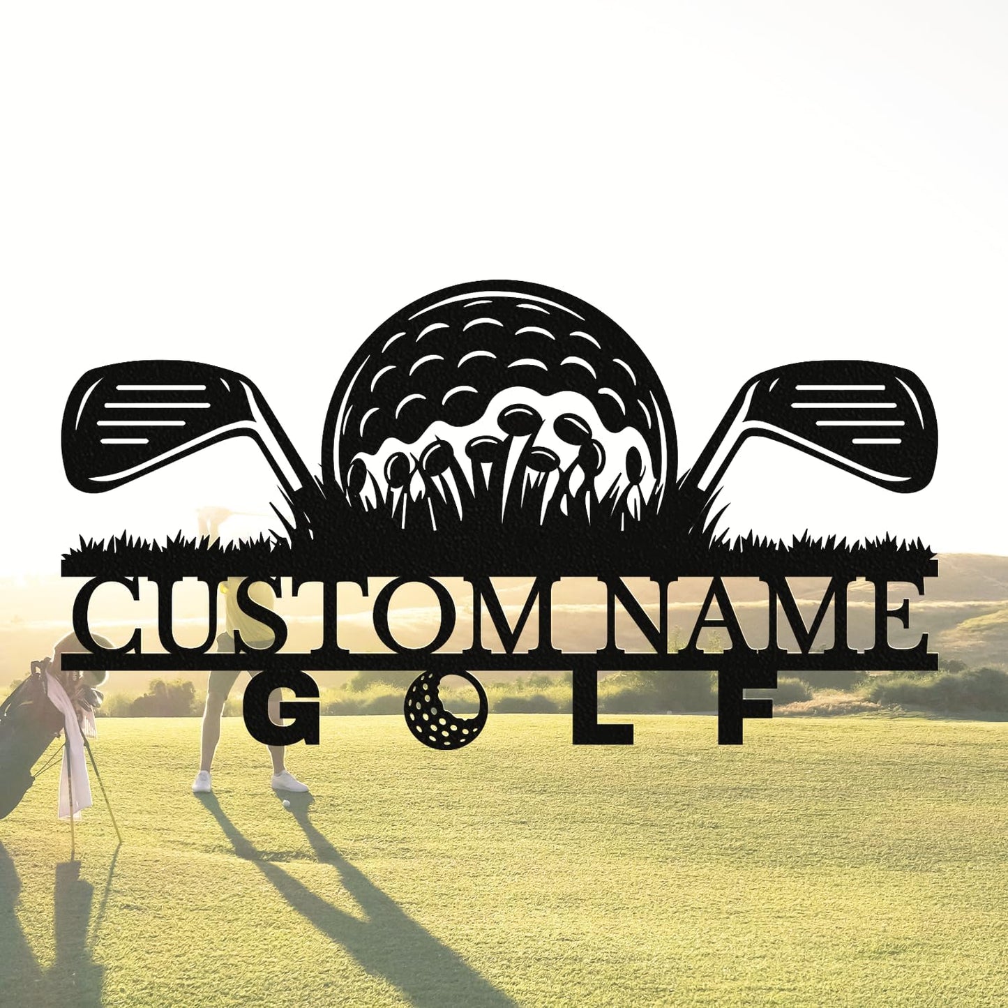 Personalized Custom Crossed Golf Metal Wall Art,Personalized Golfer Name Sign Decoration For Room,Hole Golf Club Decoration (Style-10)