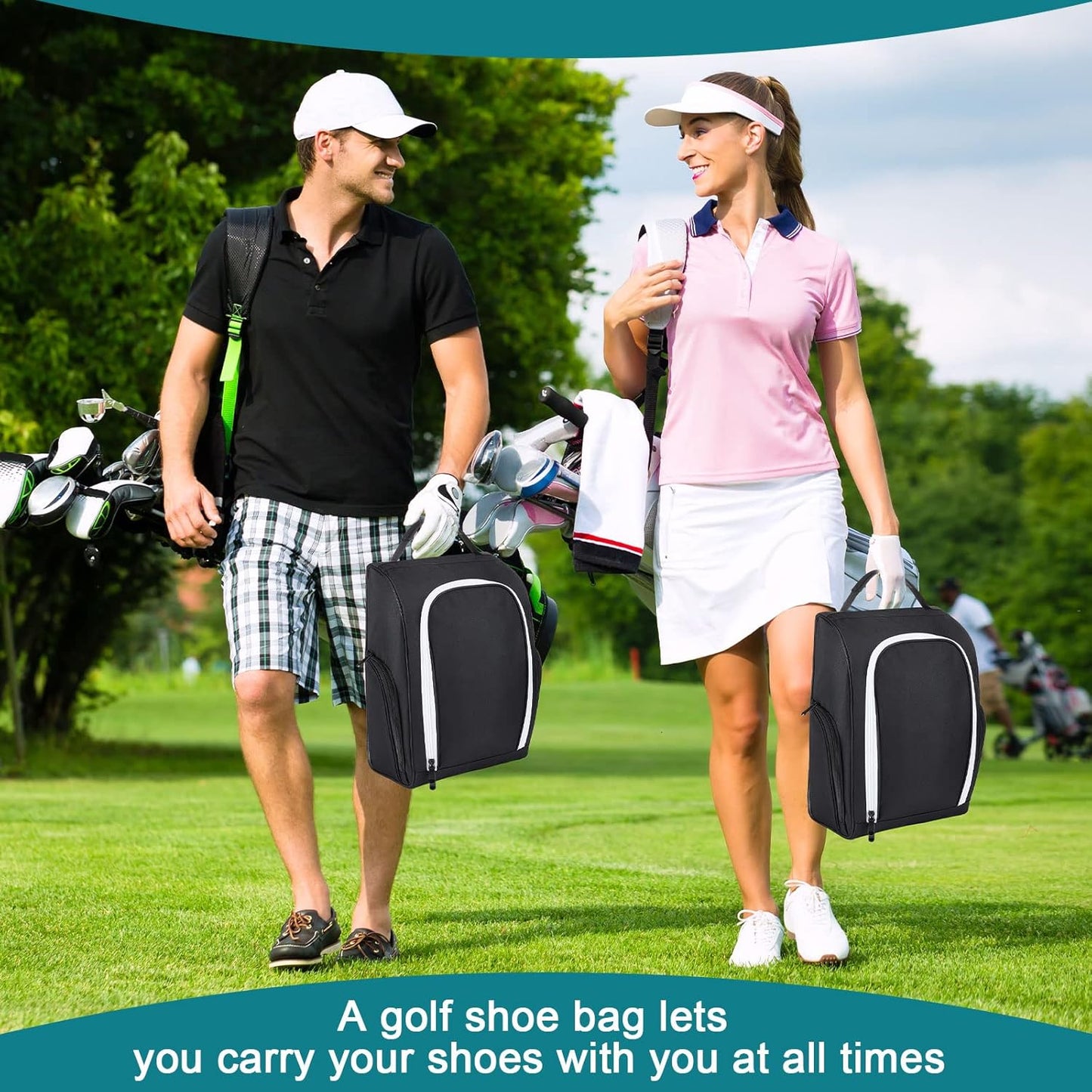 Funtery 2 Pcs Golf Shoe Bag for Travel Zippered Sports Shoe Carrier Tote Bags Golf Accessories with Ventilation Outside Pocket for Balls Tees Socks Accessories Men Women