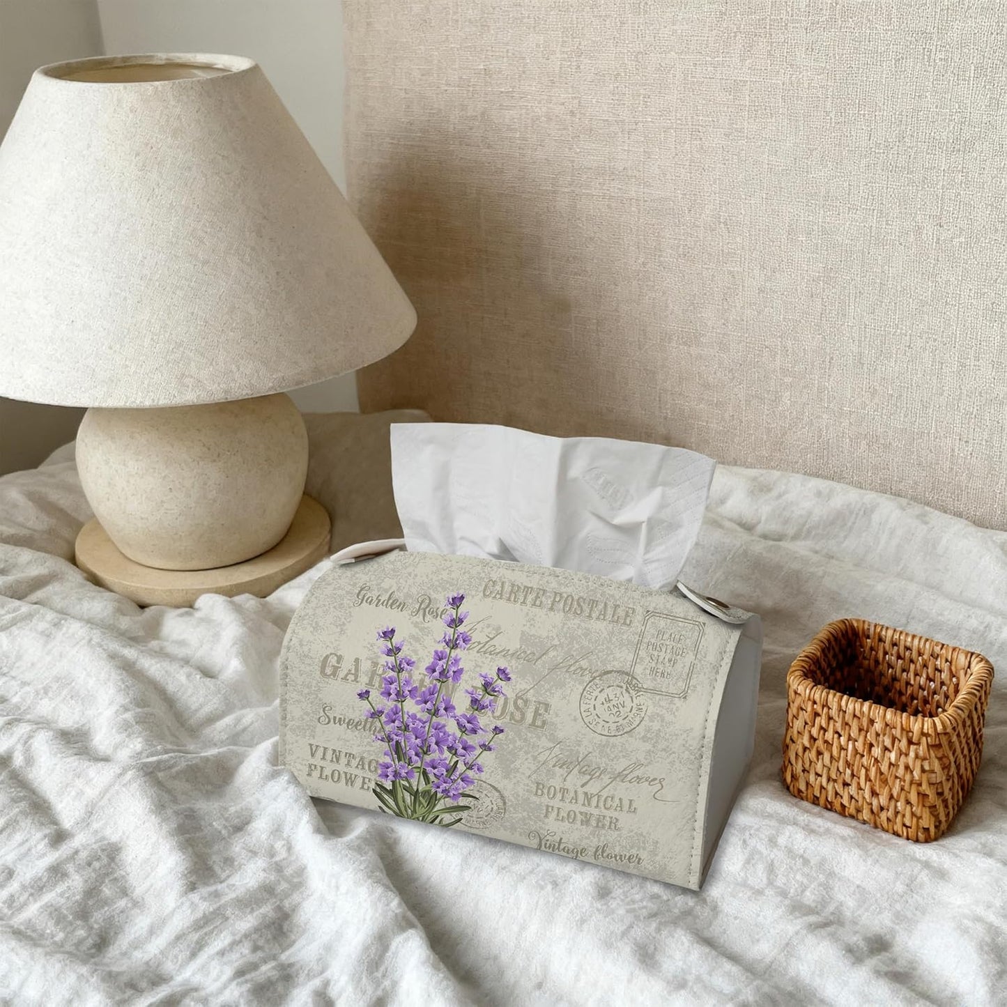 Vintage Lavender Flowers Tissue Box Cover Holder – Rectangular Tissue Organizer, Decorative Napkin Box Case for Home, Office & Car