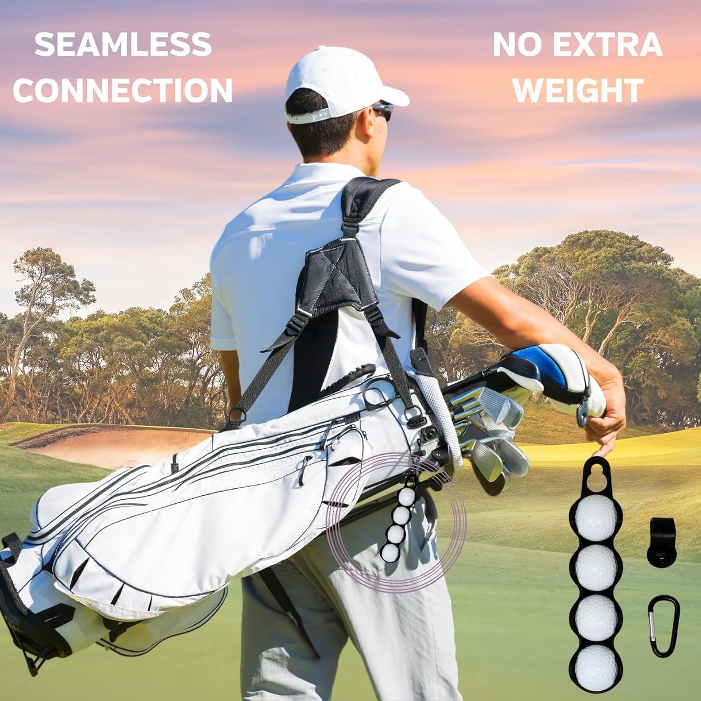 Golf Ball Holder - Holds 4 Golf Balls, Easy Attachment to Bag or Cart, Gift Accessories for Men and Women