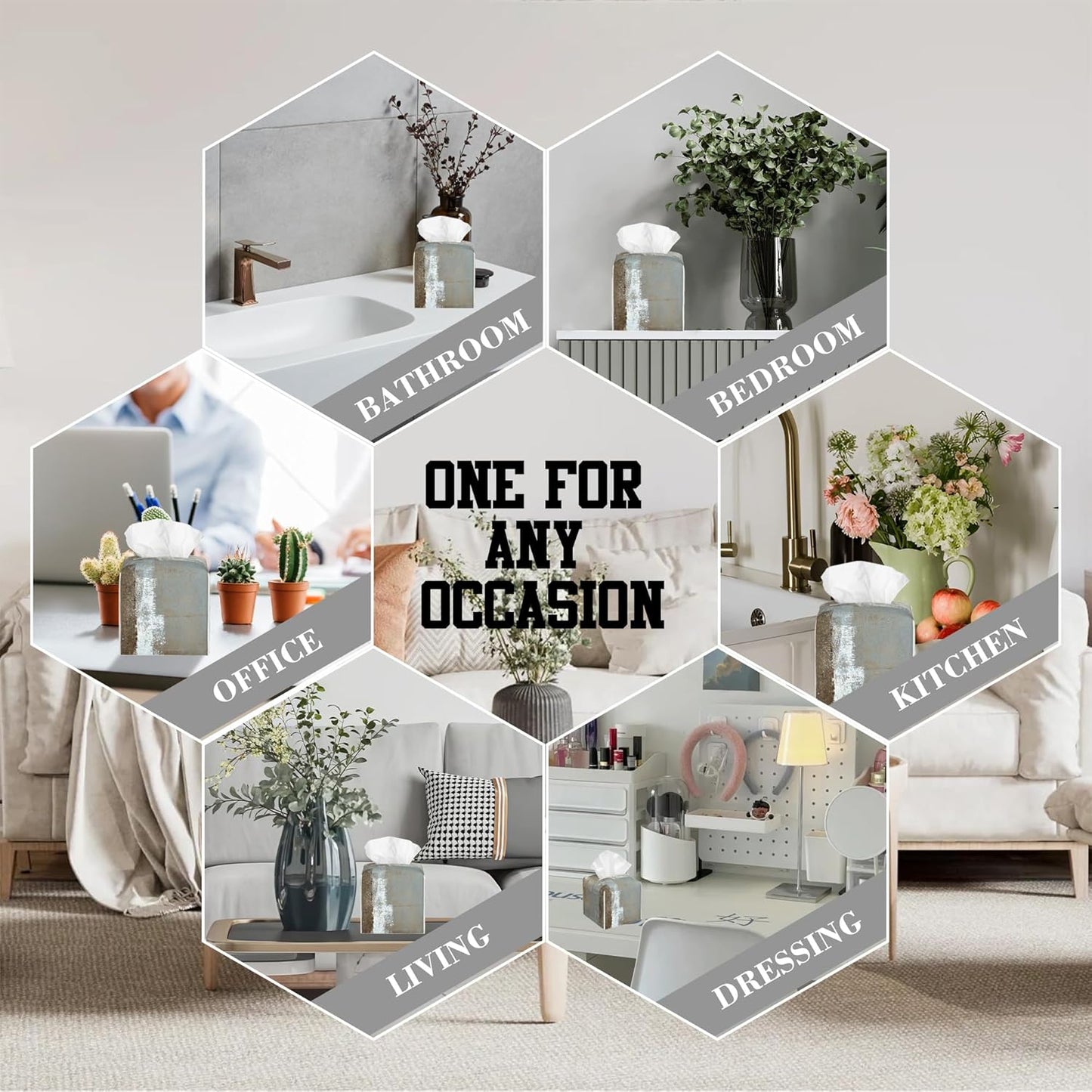 Grey and Beige Abstract Art Tissue Box Cover Square, Tissue Box Holder Leather Facial Paper Case Decorative Organizer Holder Dispenser Home Office Car Decor