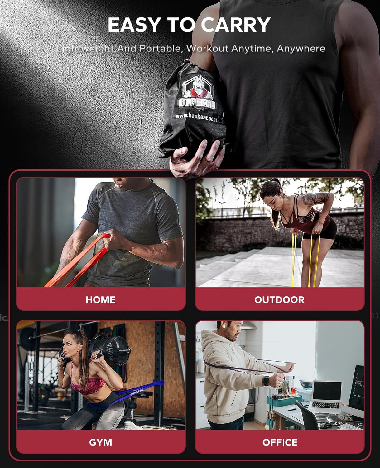 HAPBEAR Pull Up Assistance Bands Set of 5 - Resistance Bands for Working Out, Stretching, Physical Therapy, Muscle Training