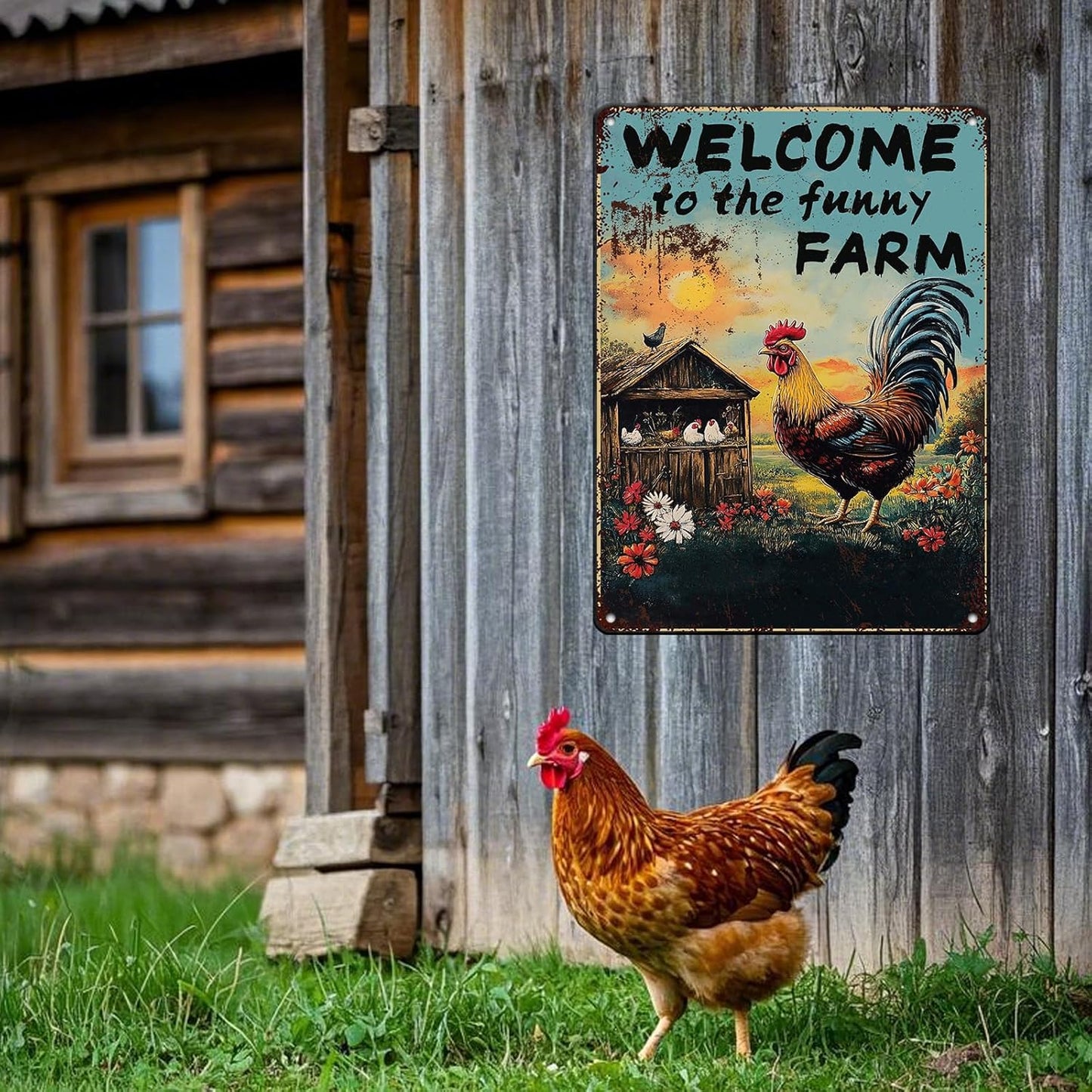 Vintage Chicken Coop Metal Signs Welcome To My Funny Farm Sign Retro Aluminum Sign For Home Garden Outdoor Yard Farmhouse 12x16 Inch