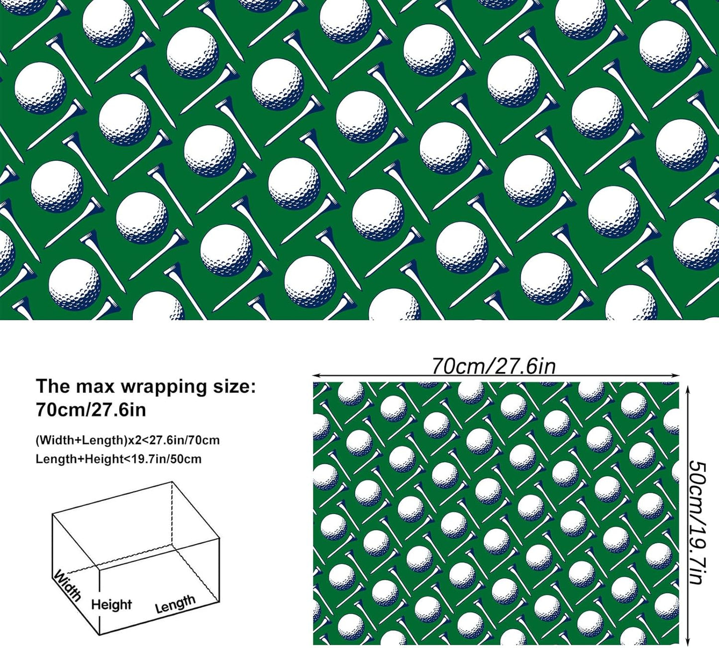 Dtiafu Golf Wrapping Paper for Men Boys Girls - 8 Sheets Green Elegant Gift Wrap with 4 Golf Champions Plaid Patterns for Birthday - Pre Cut& Folded Flat Design(20 X 27 Inch Per Sheet)