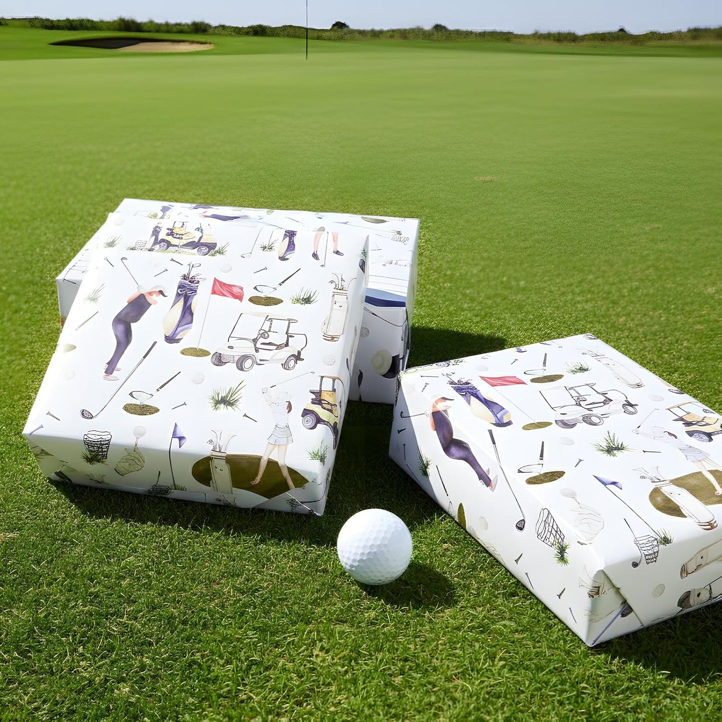 Golf Wrapping Paper Roll - Watercolor Golf Gift Wrap for Parties,Birthdays,Team Celebration - 17Inch x16.4Feet - Sports Wrapping Paper