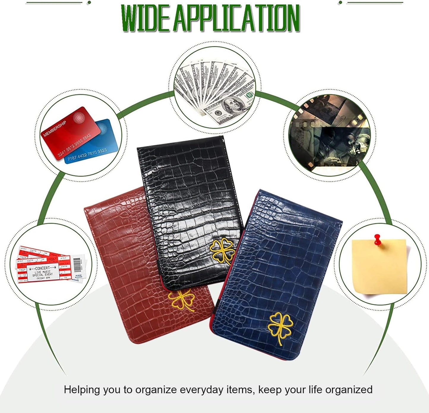 FINGER TEN Golf Scorecard Holder Leather Yardage Books Cover Lucky Clover with 2 Free Pencil Value Pack Deluxe Pocket Score Card Covers Gift for Men Women Golfer