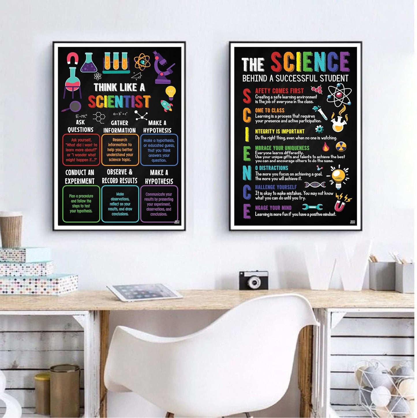 Jinniee 2 Pieces Science Class Rules Poster Science Lab Printable Art Science Teacher Supplies Scientist Poster For Middle and High School Education School Counseling Wall Art Sets 11x17 Inch