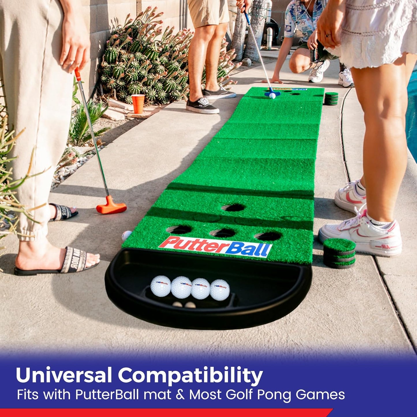 PutterBall Ball Catch Trays – 2 Pack Universal Rubber Trays for Golf Game – Fits Most Putting Game Sets