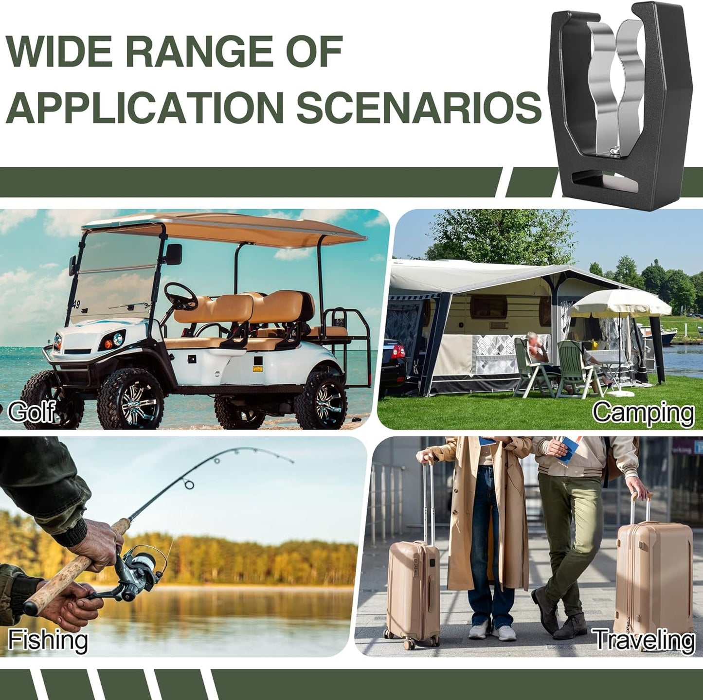 JIAYAN Magnetic Holder for Golf Cart Aluminum Alloy & Stainless Steel Clip Equip with Loop Strap Fit for Golfing, Fishing, Grilling, Camping Golf Accessory for Golf Lovers(Black)