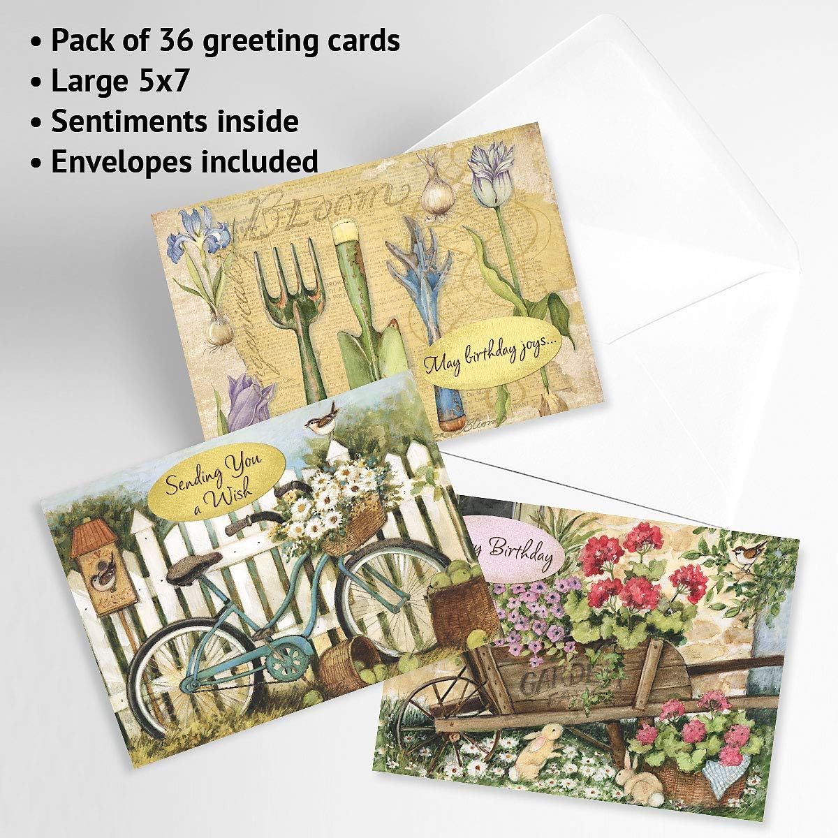 Current by Susan Winget Happy Birthday Greeting Card Set - Value Pack of 20 Cards With White Envelopes, 10 Designs, Large 5" x 7" Assortment